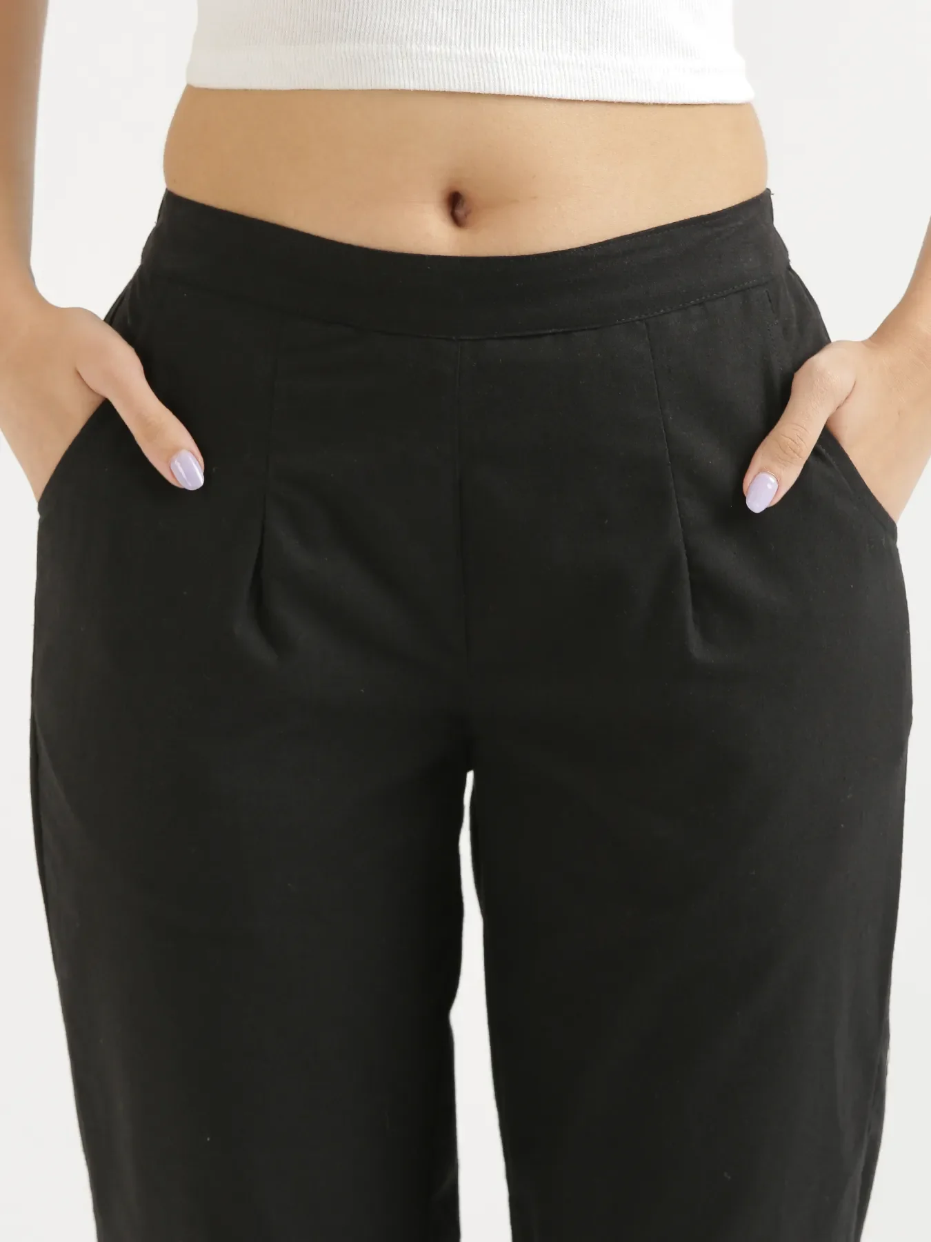 Women Black Cotton Pant - Image 4