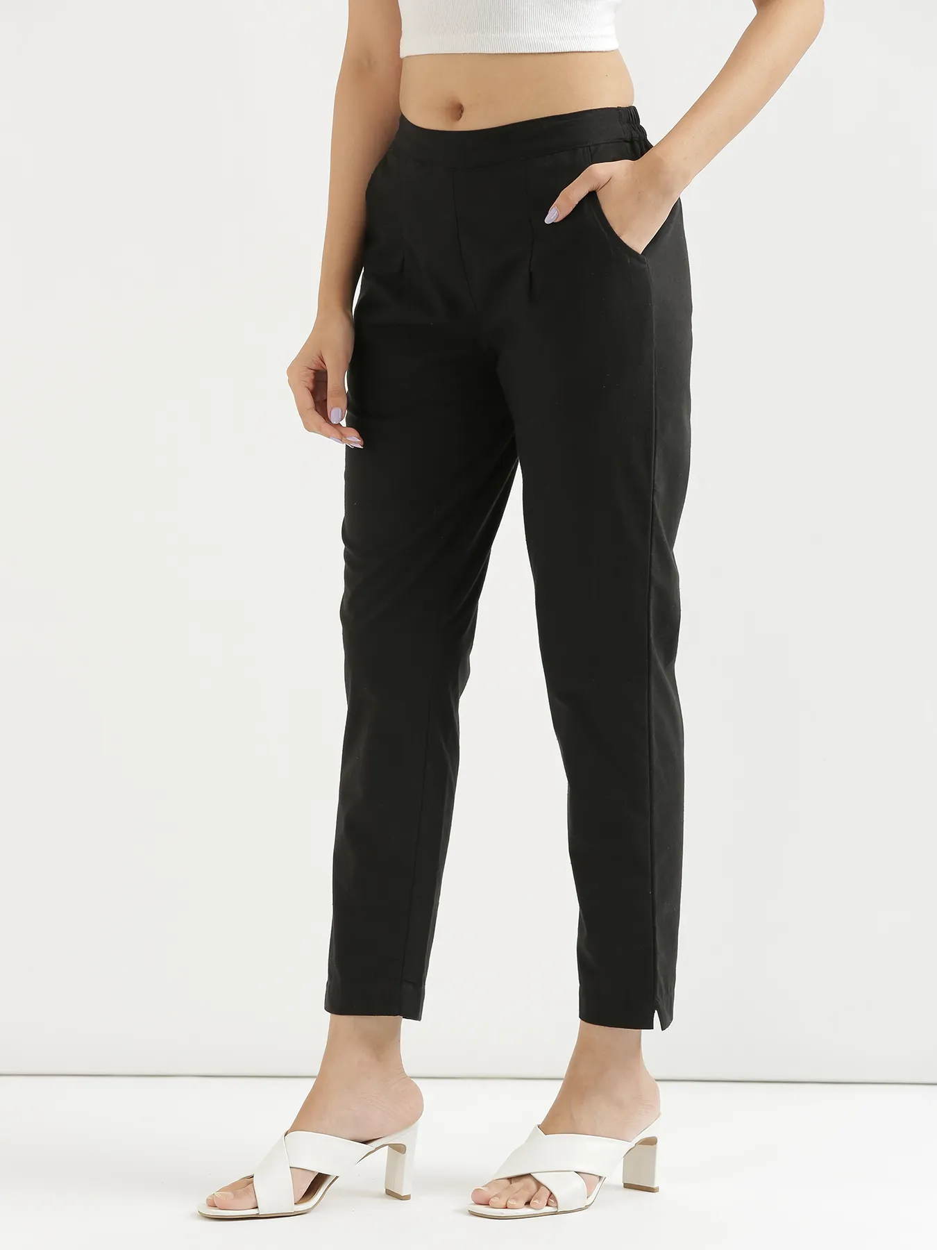 Women Black Cotton Pant - Image 7