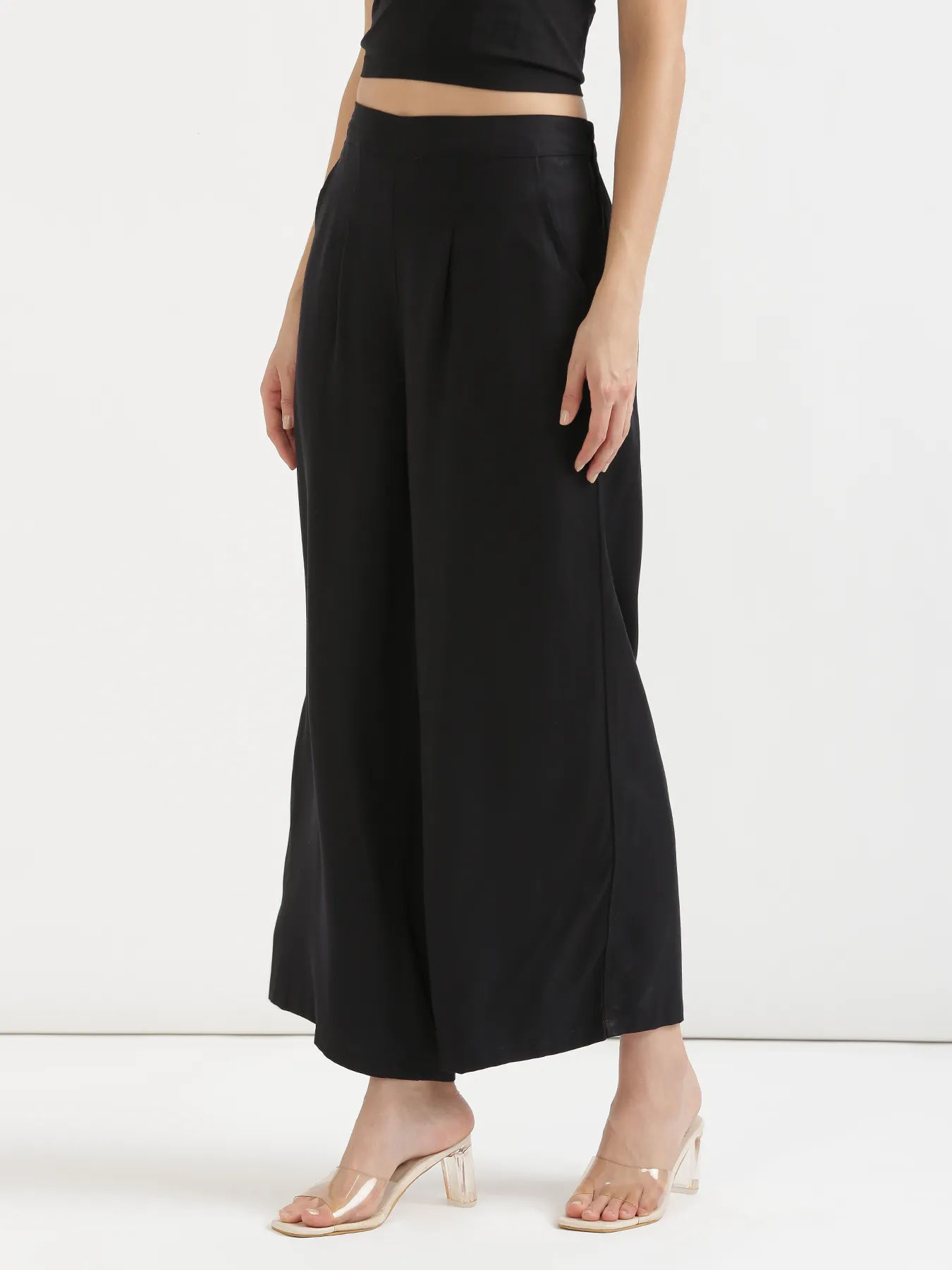 Women Black Viscose Palazzo Pant - Image 3
