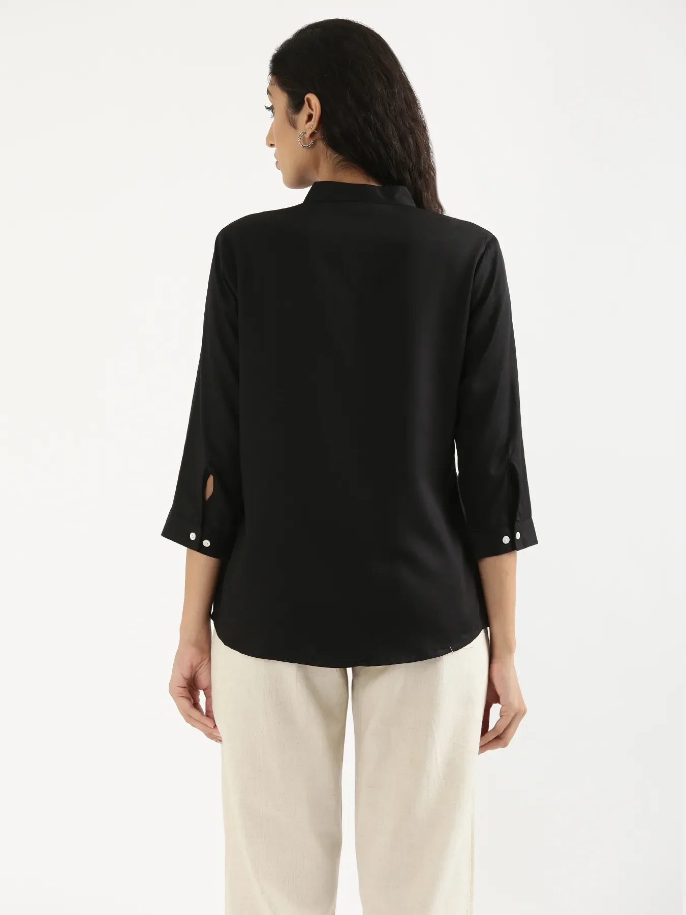 Women Black Viscose Pleated Top - Image 8