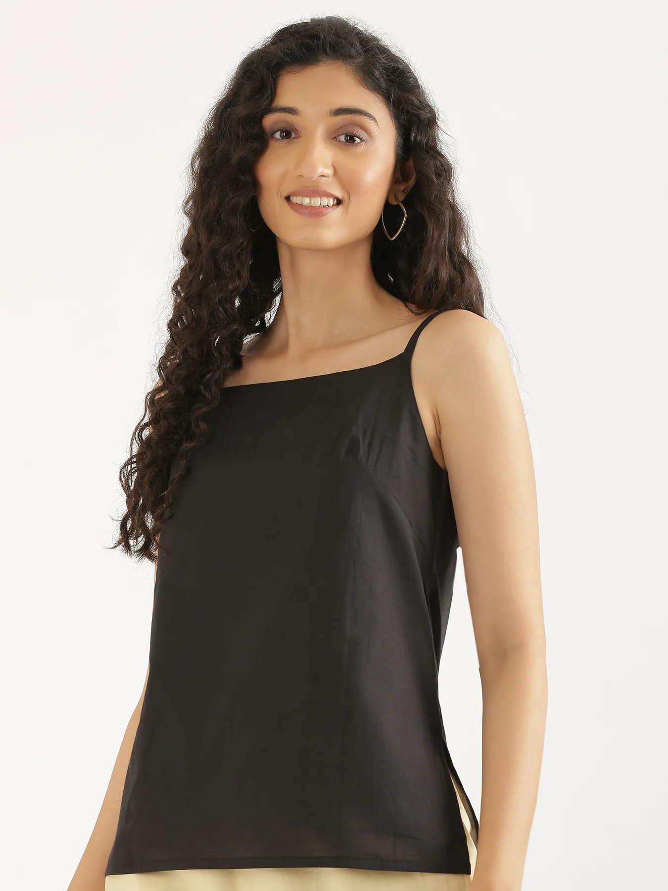 Black , White & Nude Cotton Camisole Top - Image 2