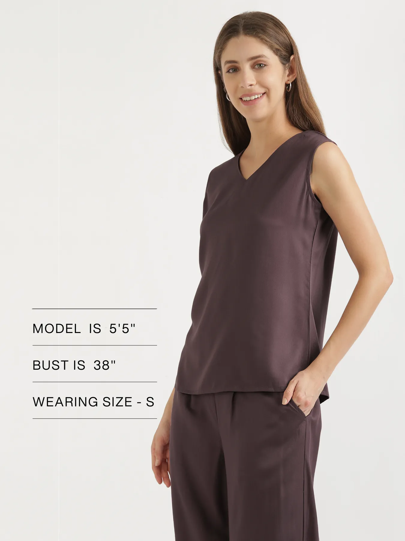 Women Brinjal V-Neck Sleeveless Top - Image 12