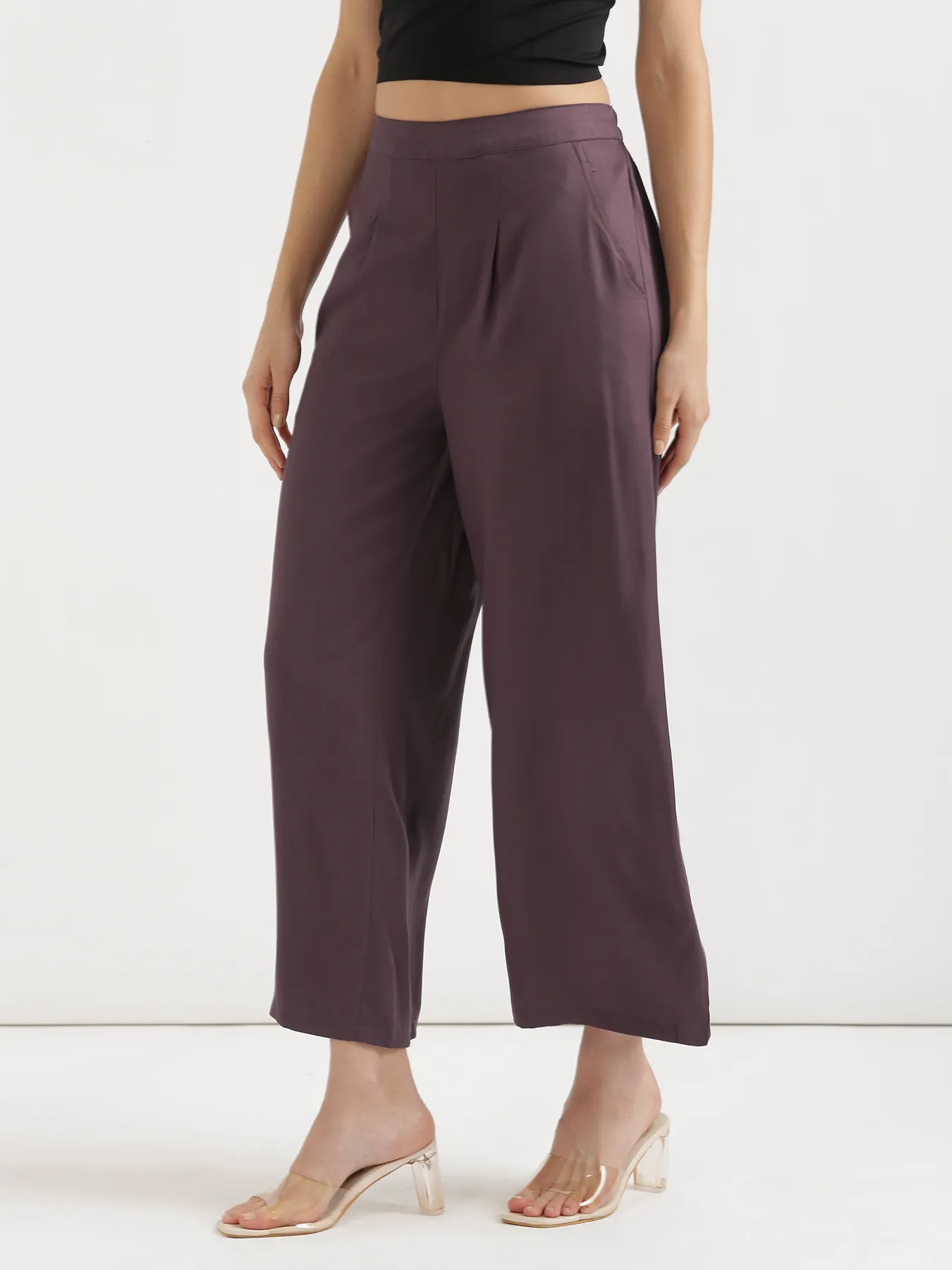 Women Brinjal Viscose Palazzo Pant - Image 3