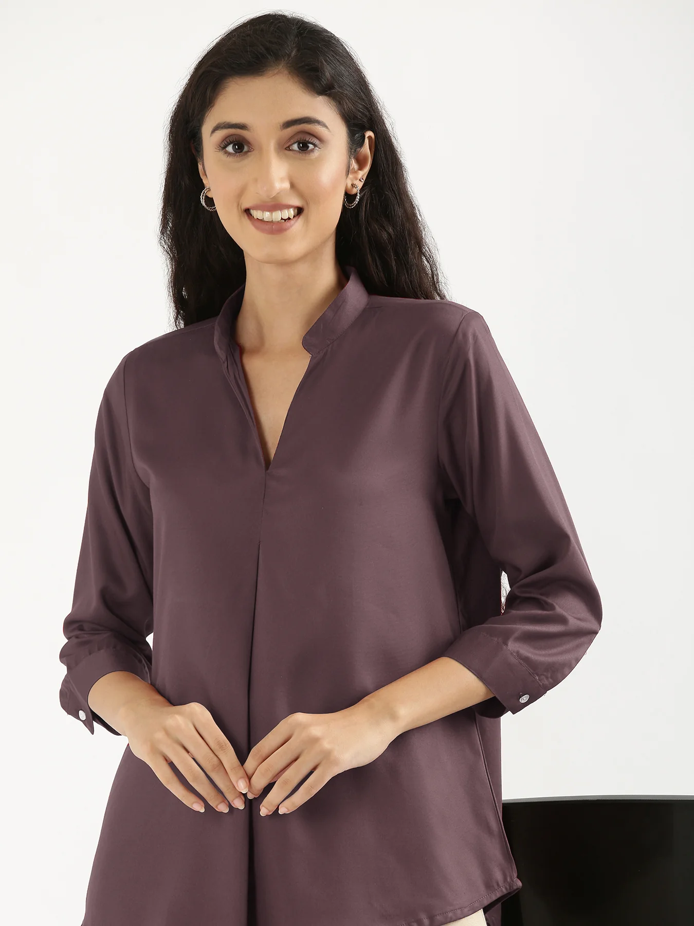 Women Brinjal Viscose Pleated Top - Image 4