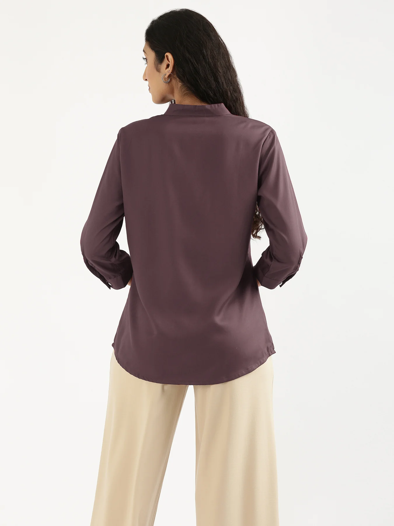 Women Brinjal Viscose Pleated Top - Image 5