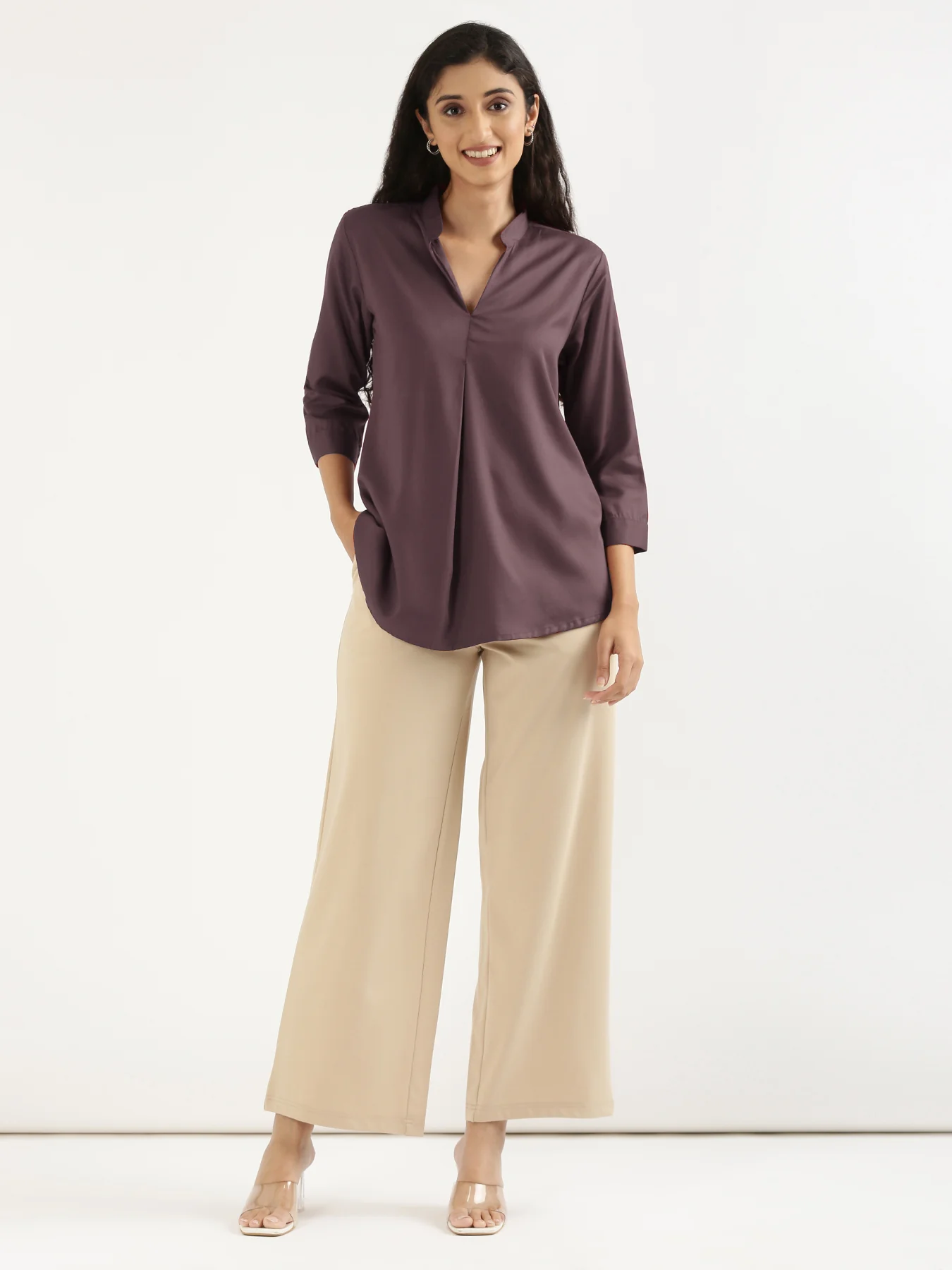 Women Brinjal Viscose Pleated Top - Image 7