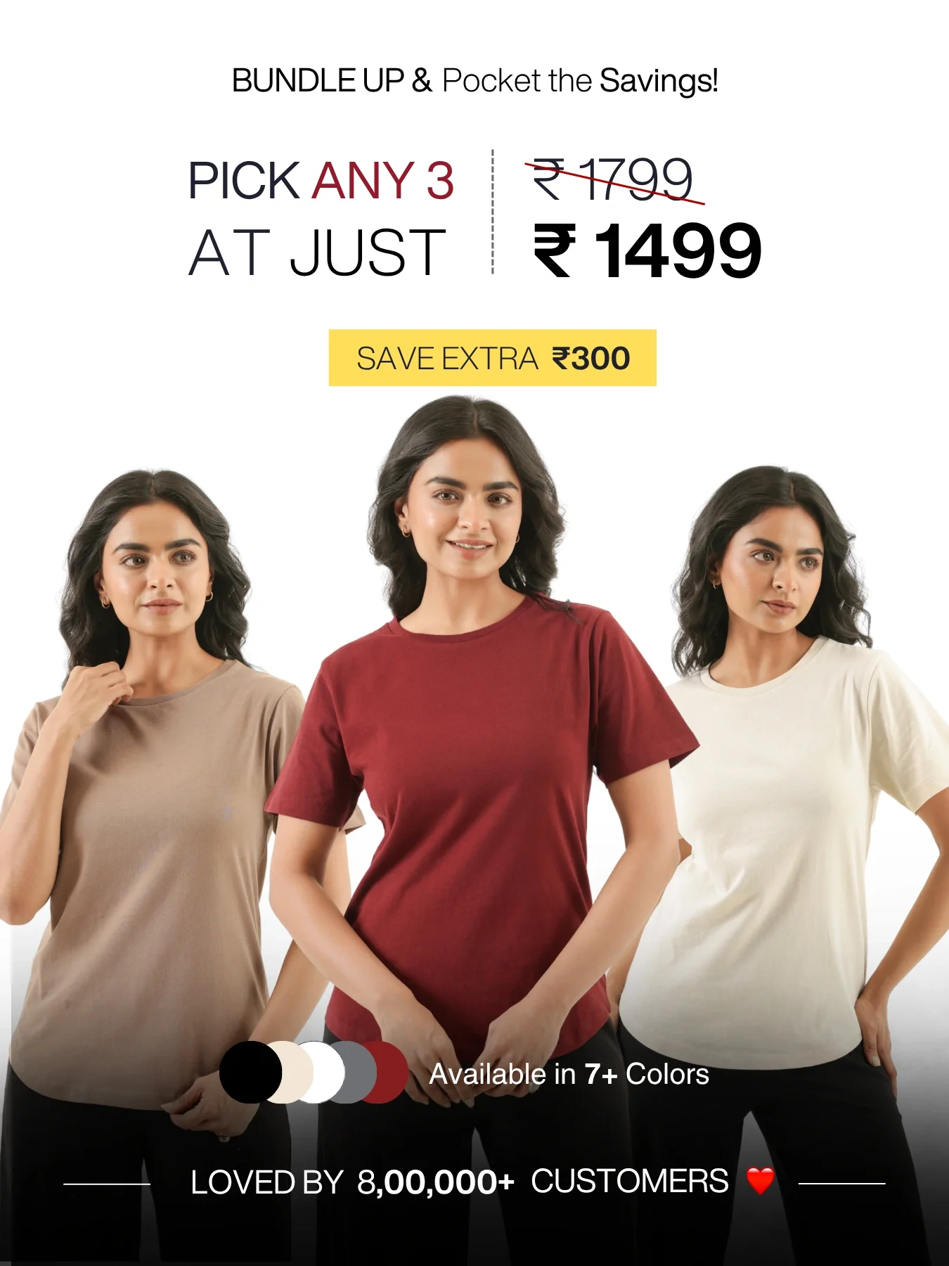 Buy Any 3 Women Round Neck T-shirt