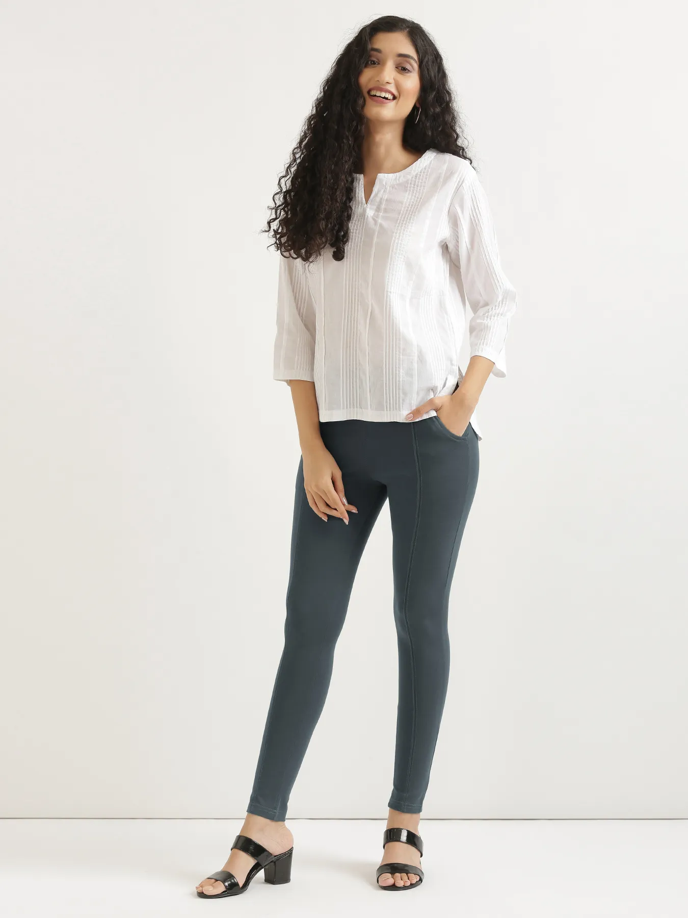 Women Cement Grey 4-Way Stretchable Pants - Image 11