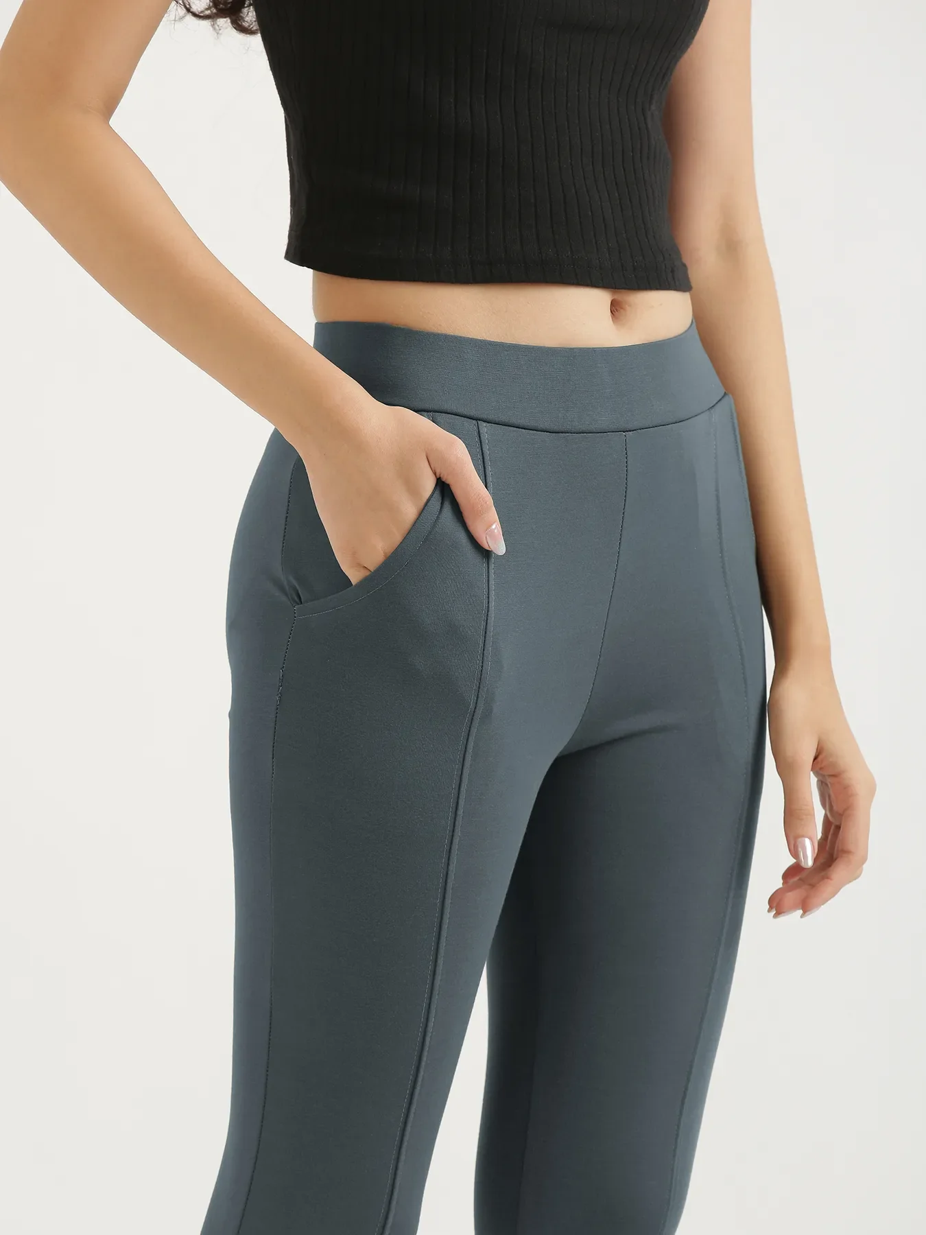 Women Cement Grey 4-Way Stretchable Pants - Image 7