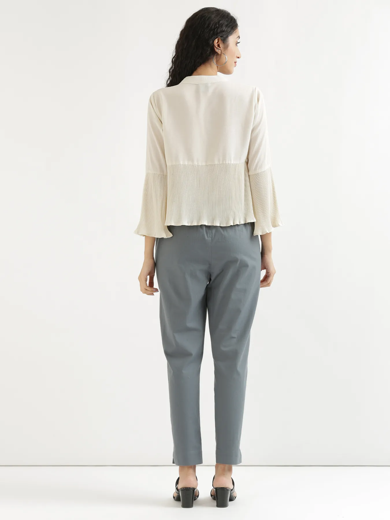 Women Cement Grey Cotton Pant - Image 10