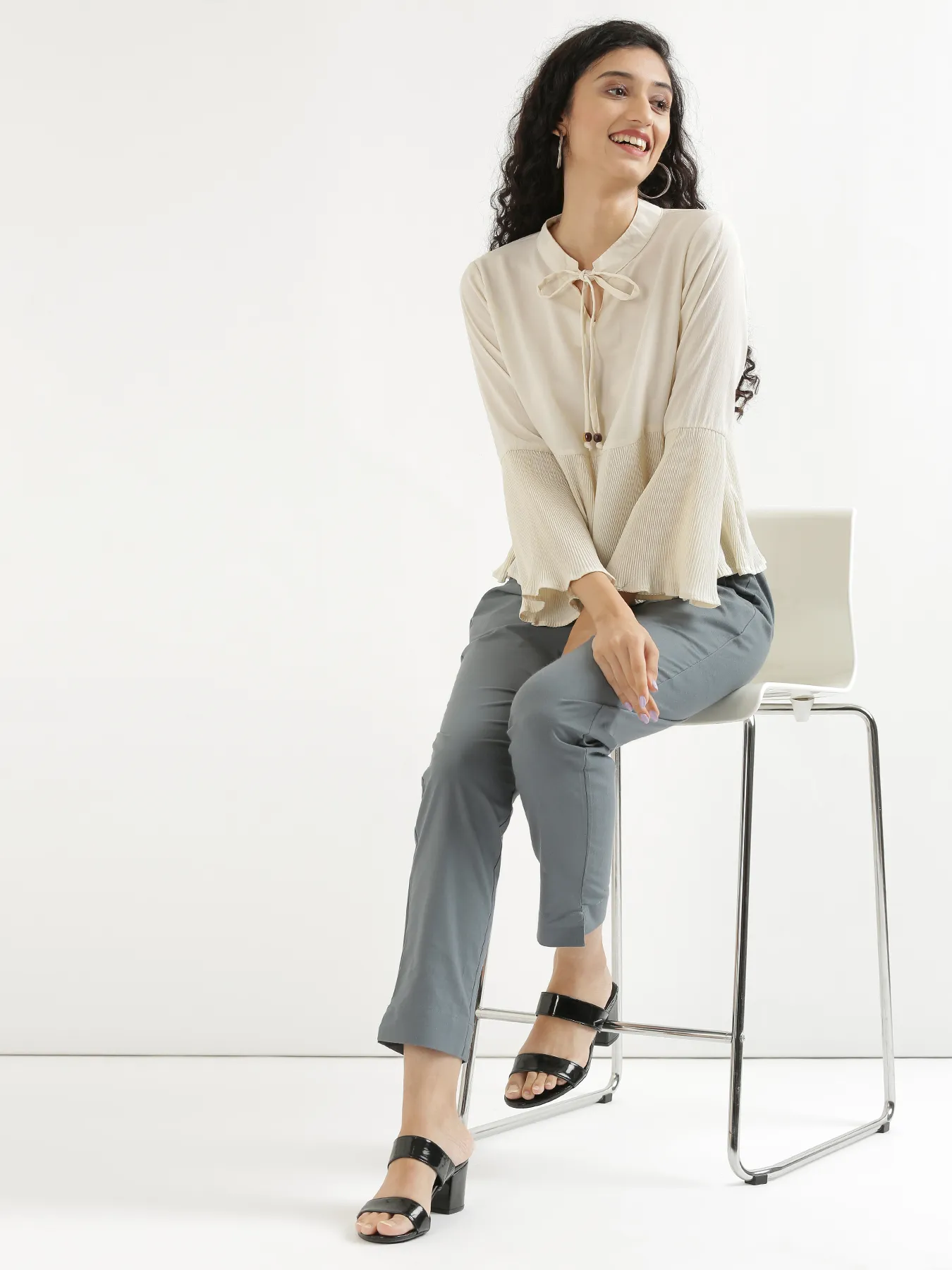Women Cement Grey Cotton Pant - Image 11