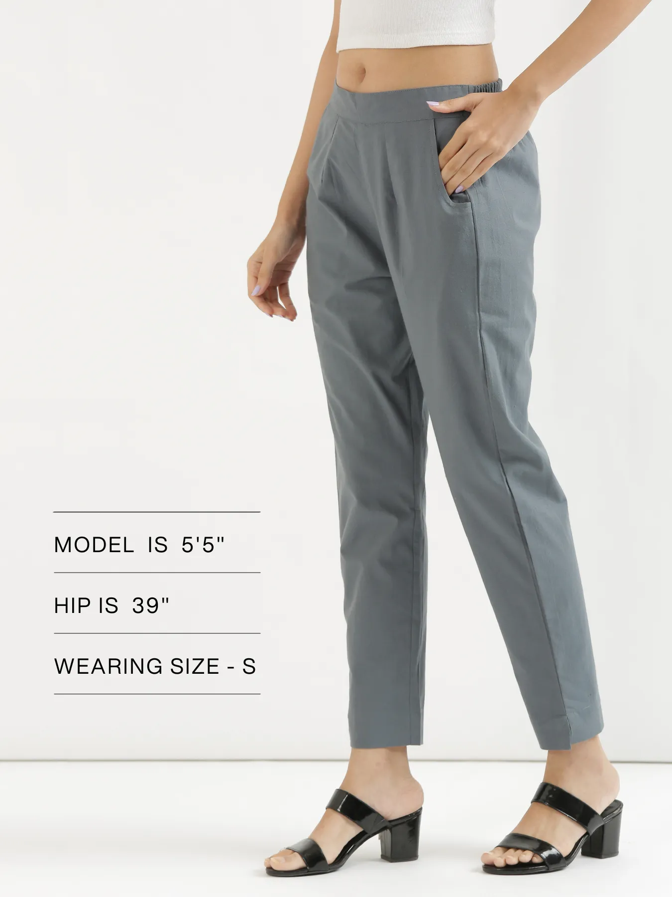 Women Cement Grey Cotton Pant - Image 12