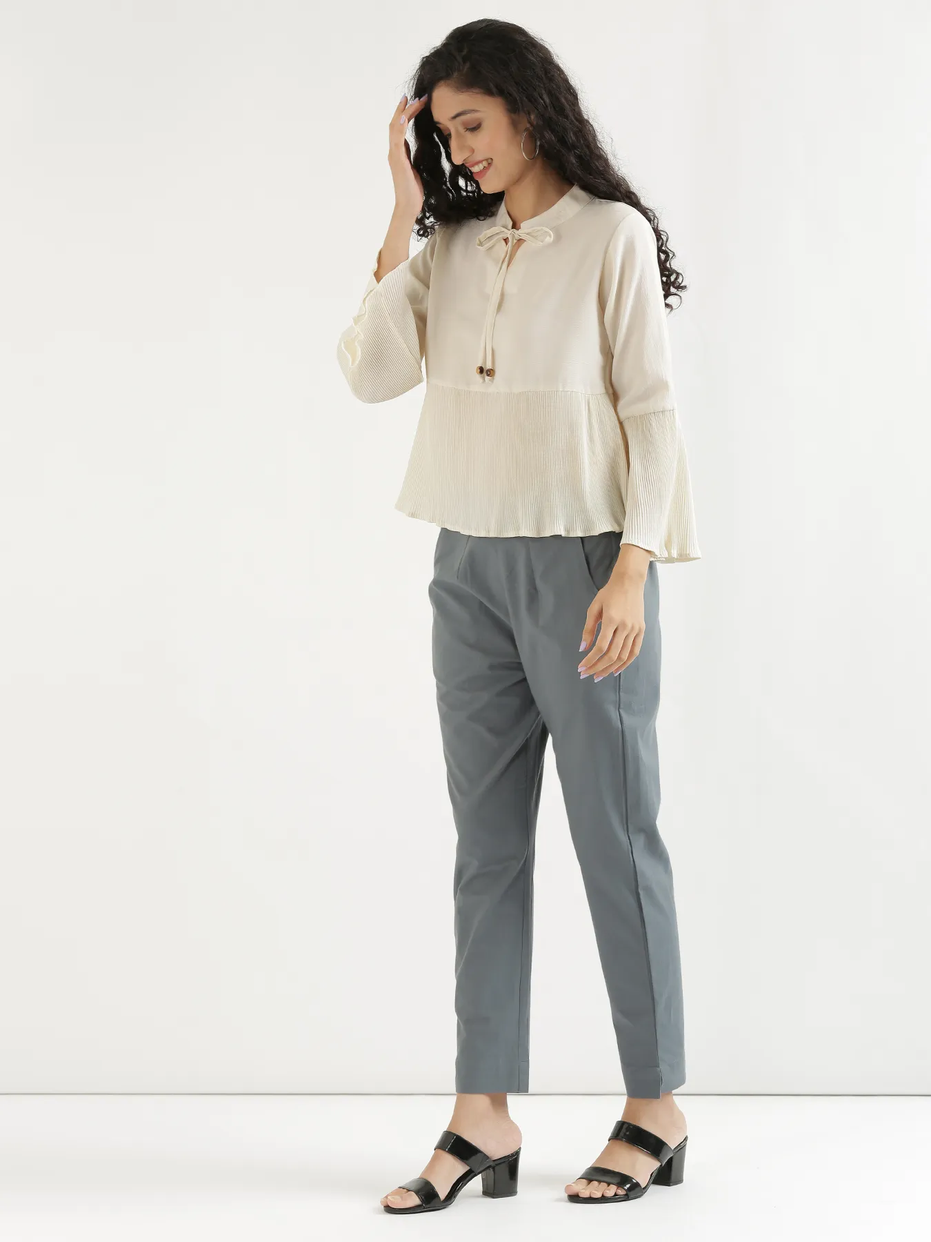 Women Cement Grey Cotton Pant - Image 9