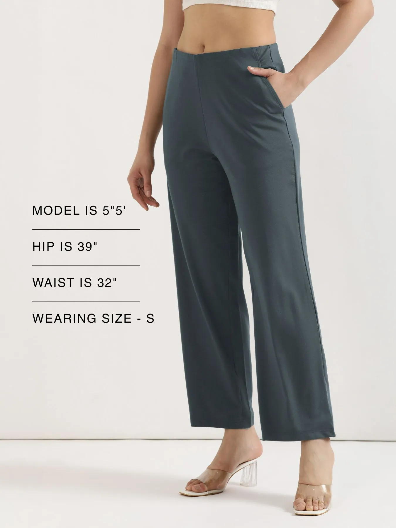 Women Cement Grey Wide Leg Pants - Image 13