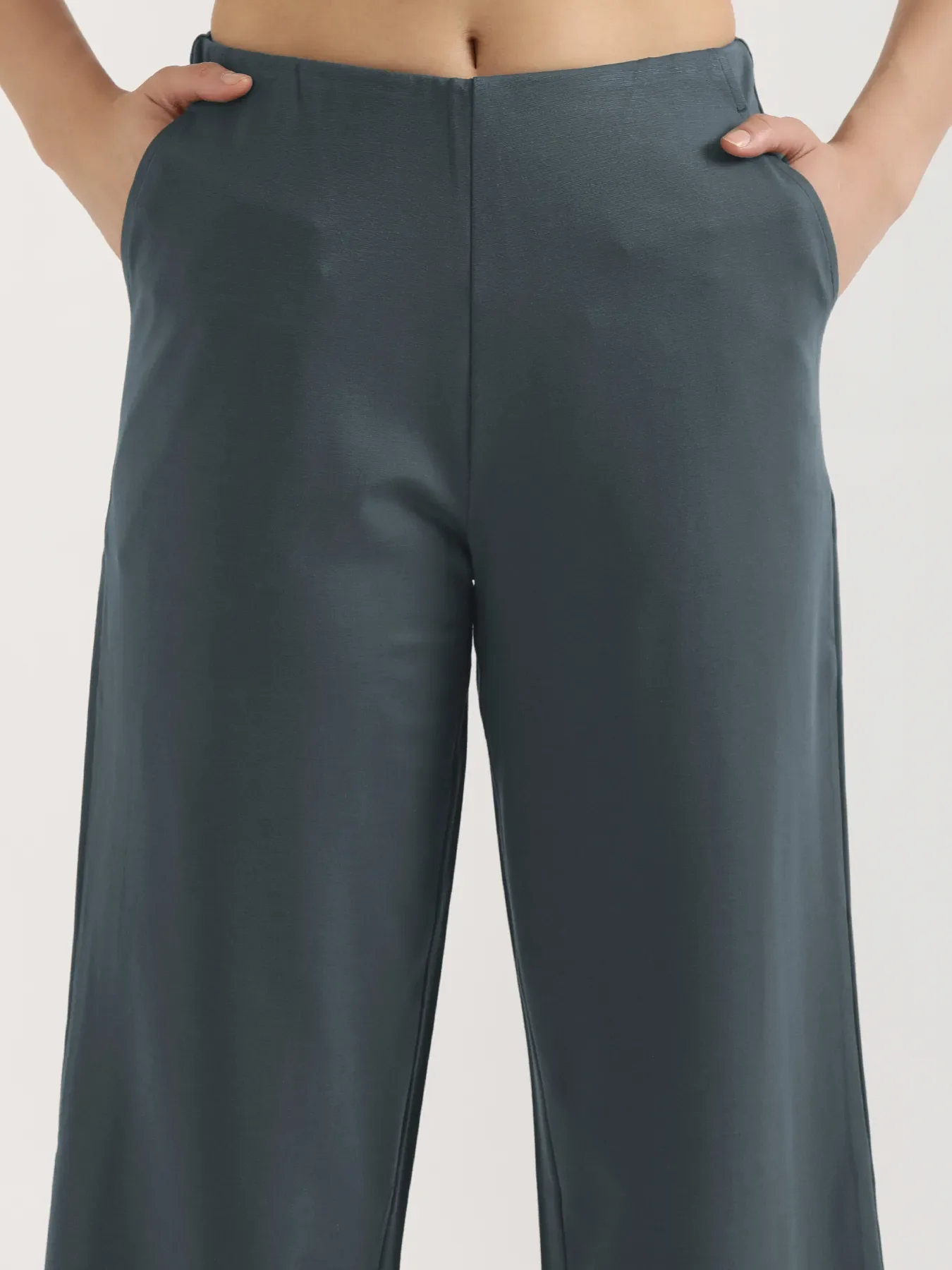 Women Cement Grey Wide Leg Pants - Image 6