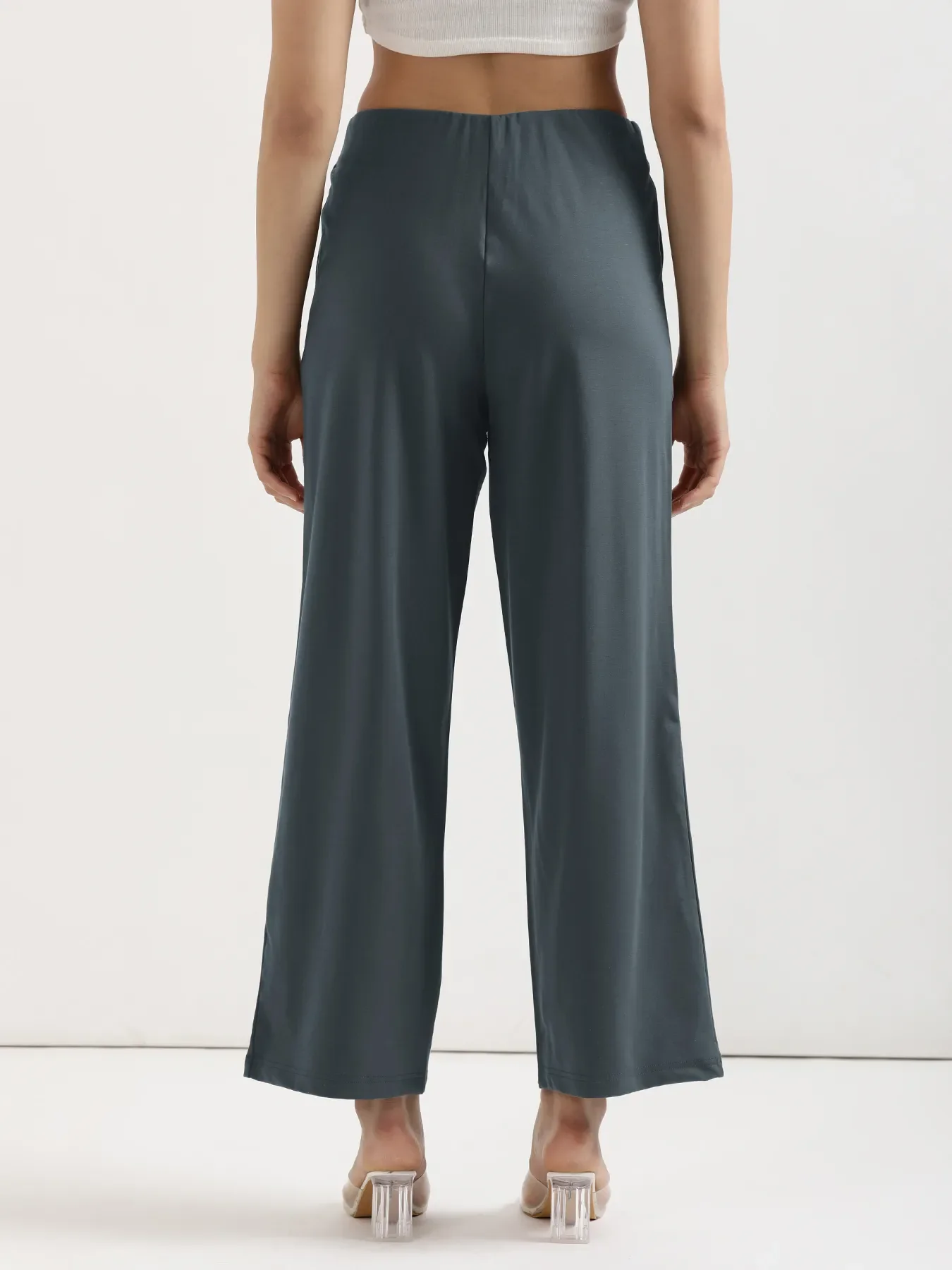 Women Cement Grey Wide Leg Pants - Image 9
