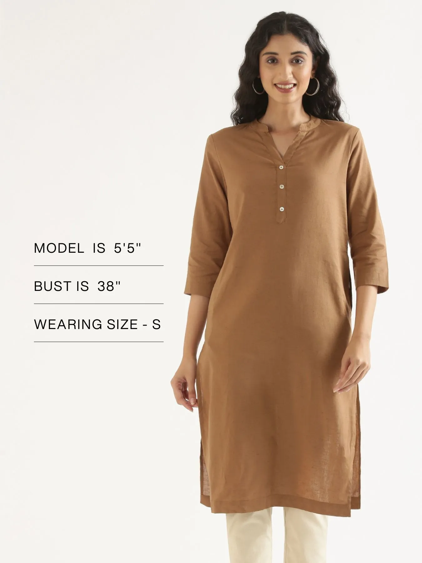 Women Coffee Brown Airy Linen Long Kurta - Image 15