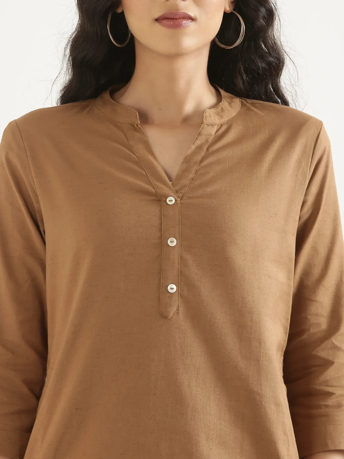 Women Coffee Brown Airy Linen Long Kurta - Image 4
