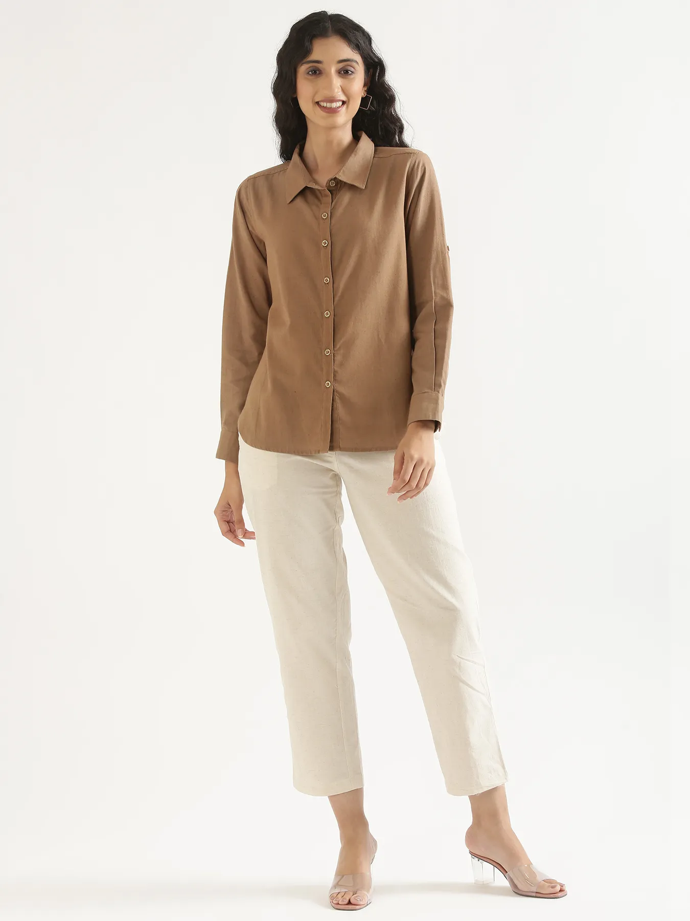 Women Coffee Brown Airy-Linen Shirt - Image 10