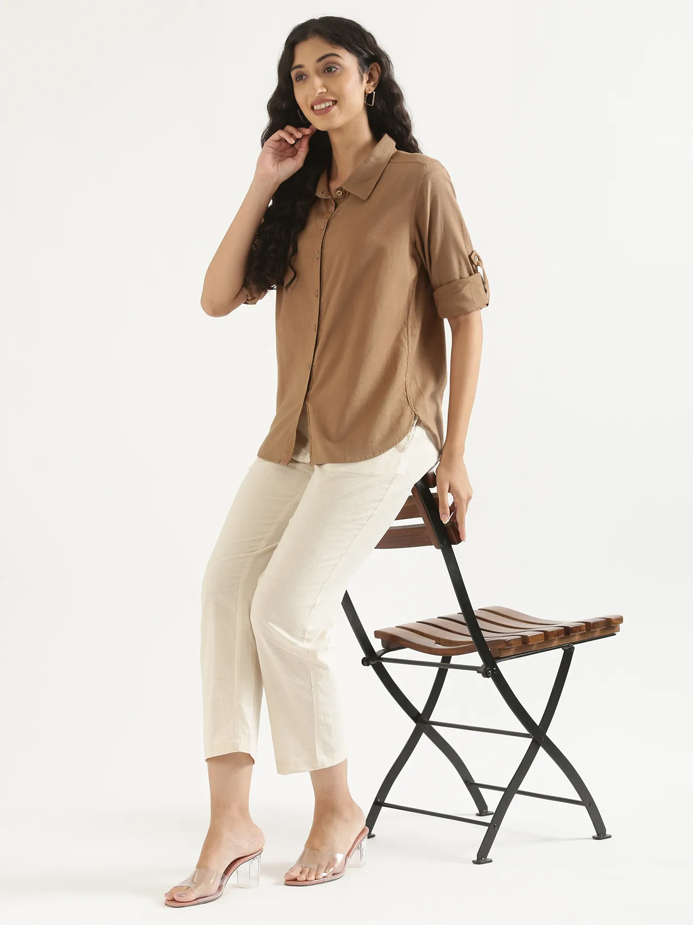 Women Coffee Brown Airy-Linen Shirt - Image 11