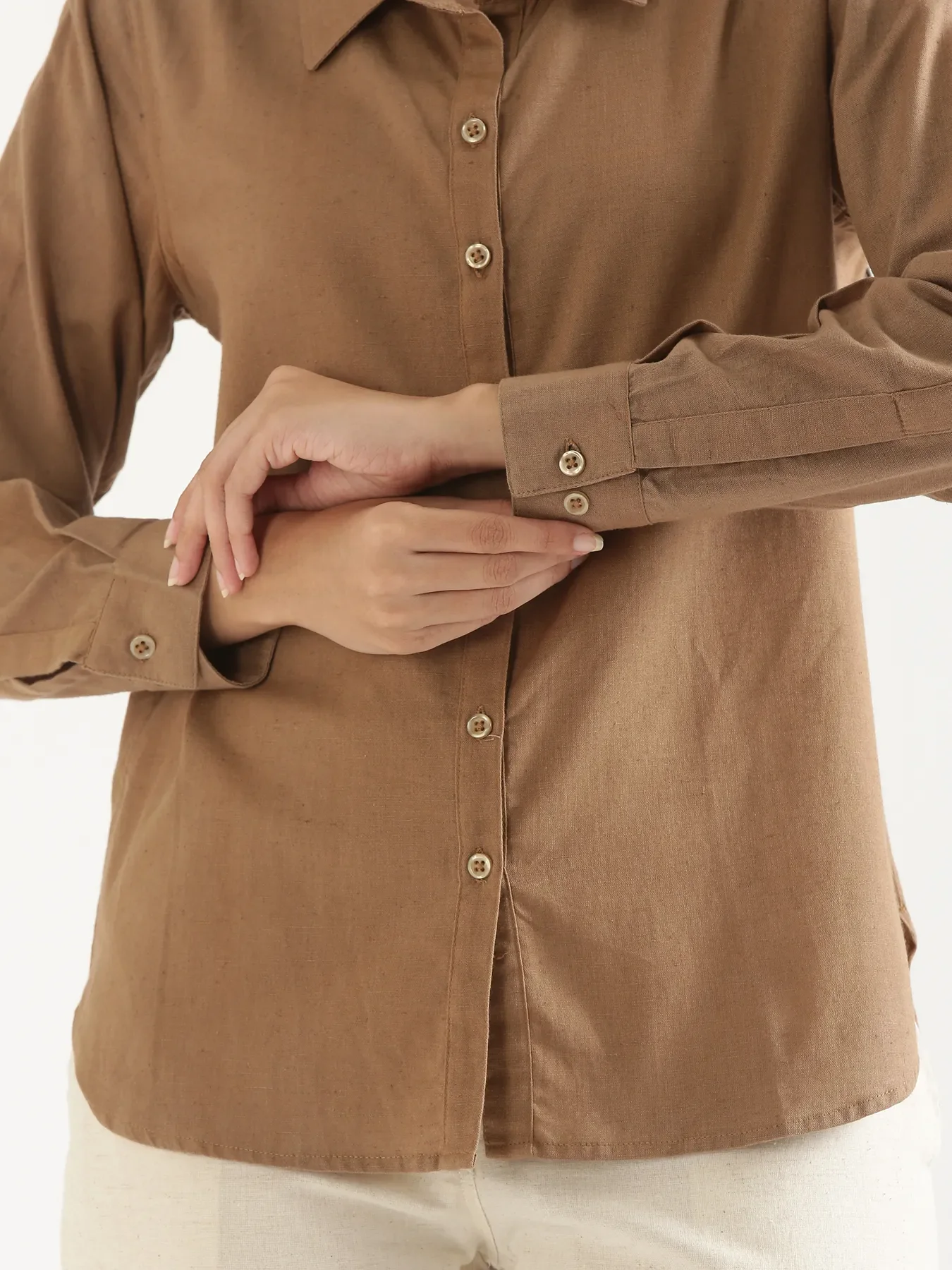 Women Coffee Brown Airy-Linen Shirt - Image 12
