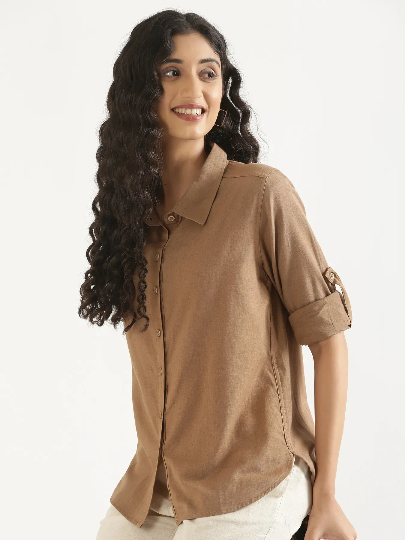 Women Coffee Brown Airy-Linen Shirt - Image 2