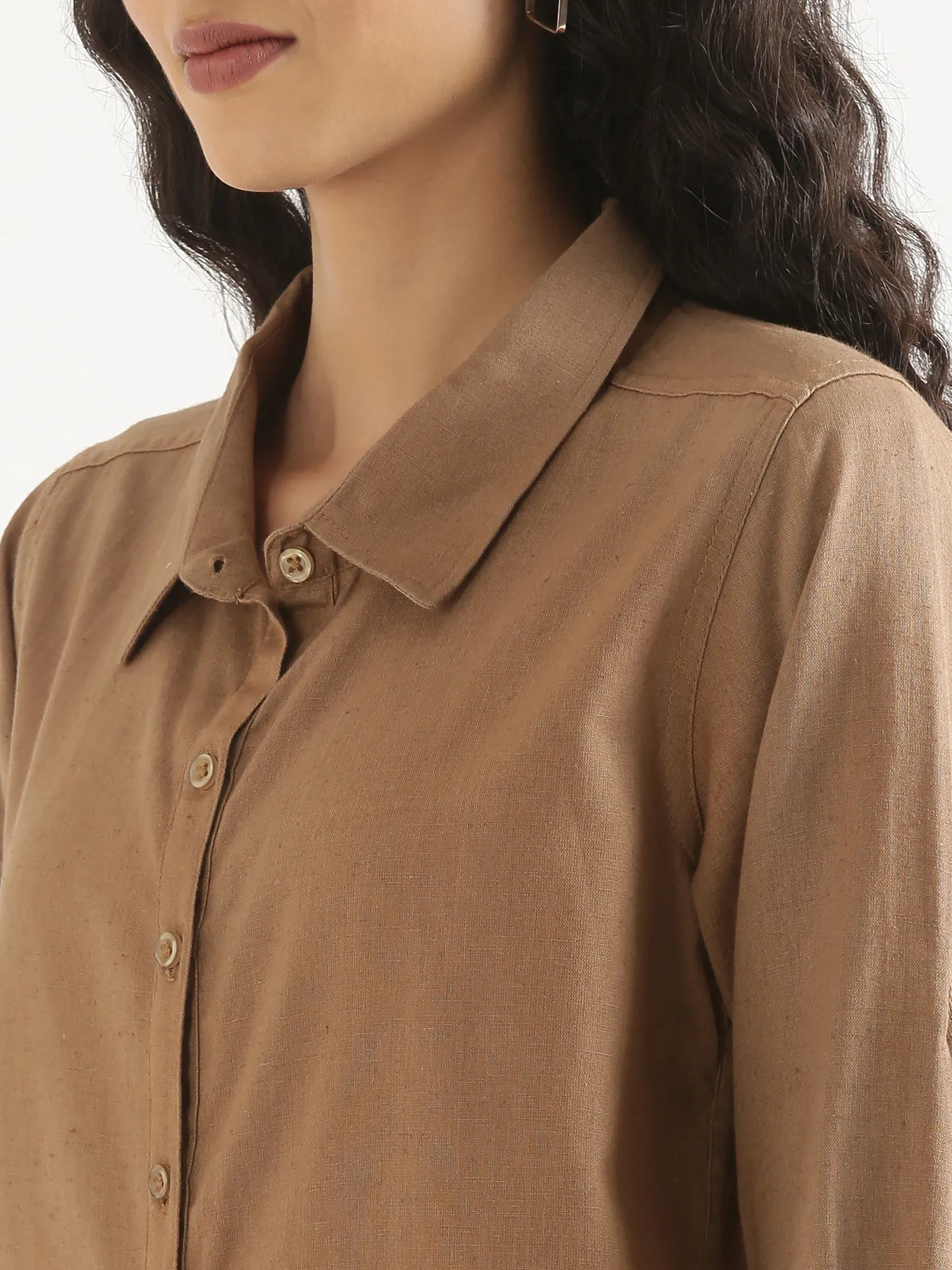 Women Coffee Brown Airy-Linen Shirt - Image 6