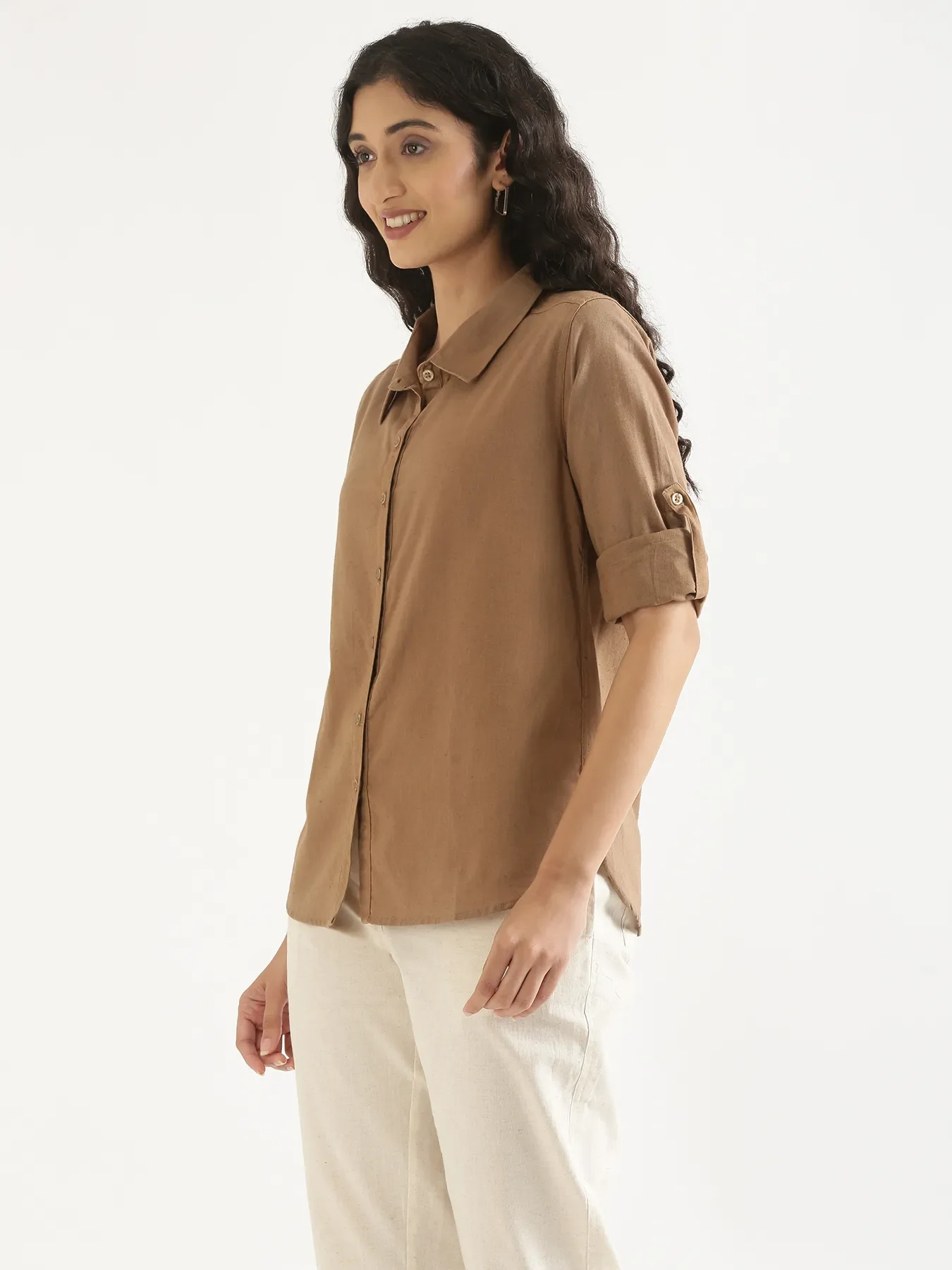 Women Coffee Brown Airy-Linen Shirt - Image 8