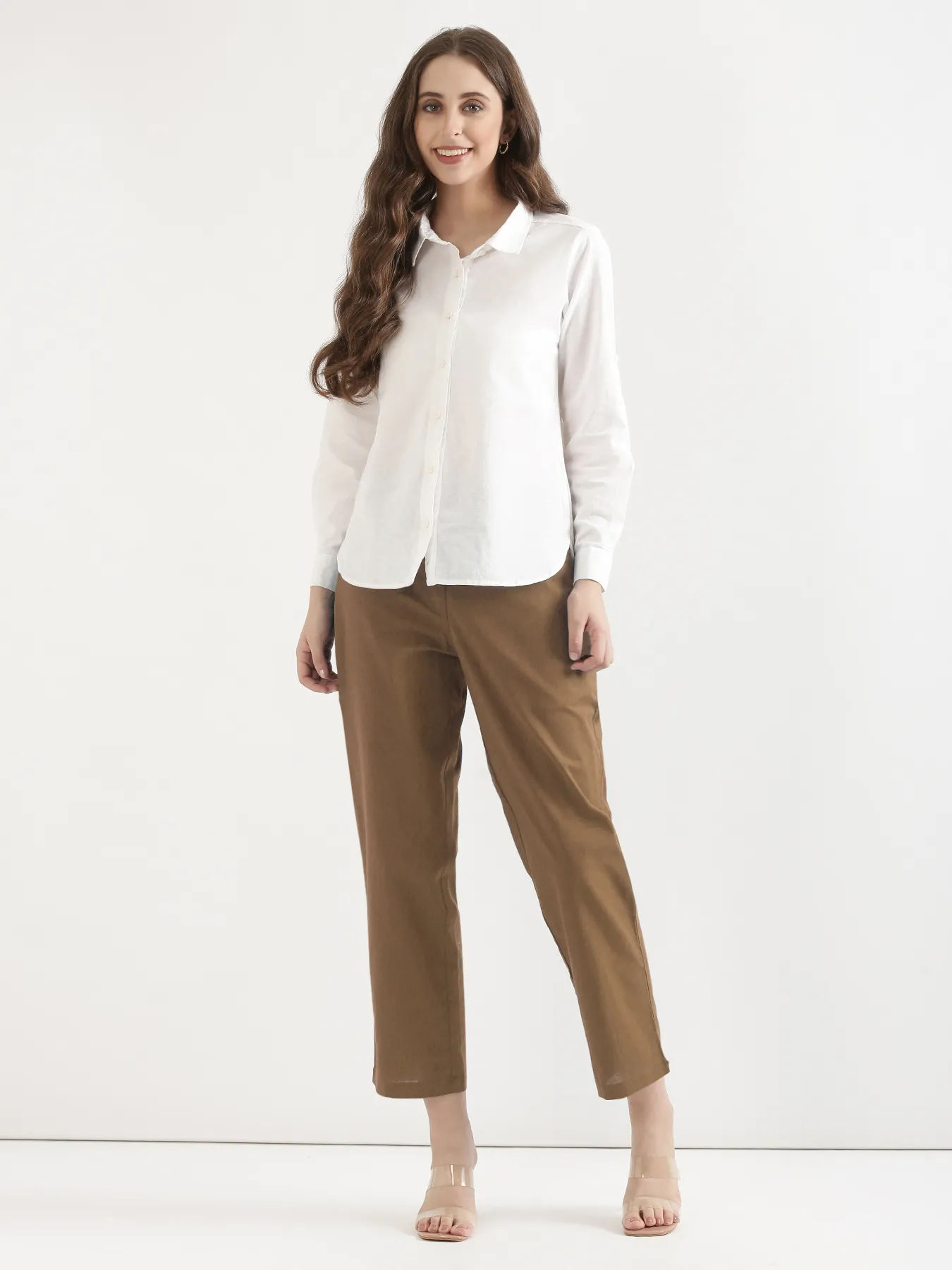 Women Coffee Brown Airy Linen Straight Pants - Image 3