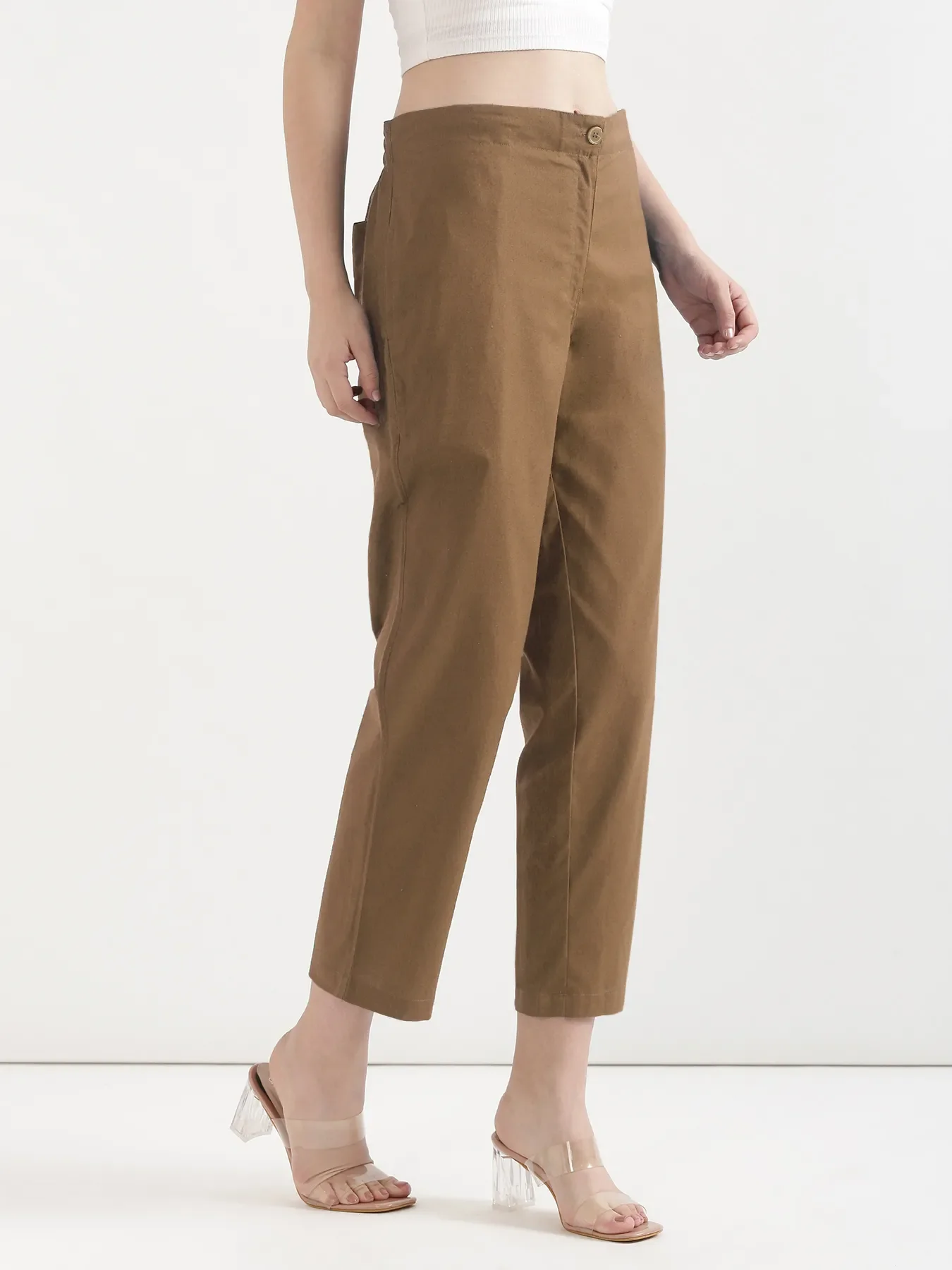 Women Coffee Brown Airy Linen Straight Pants - Image 4