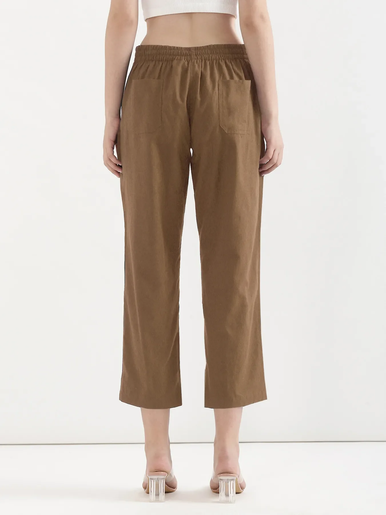 Women Coffee Brown Airy Linen Straight Pants - Image 5