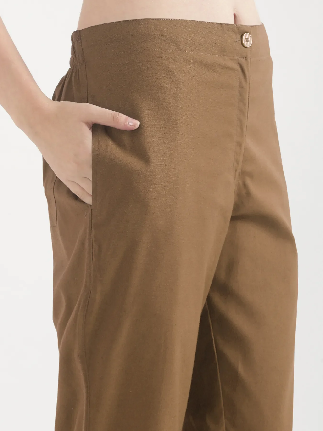 Women Coffee Brown Airy Linen Straight Pants - Image 7