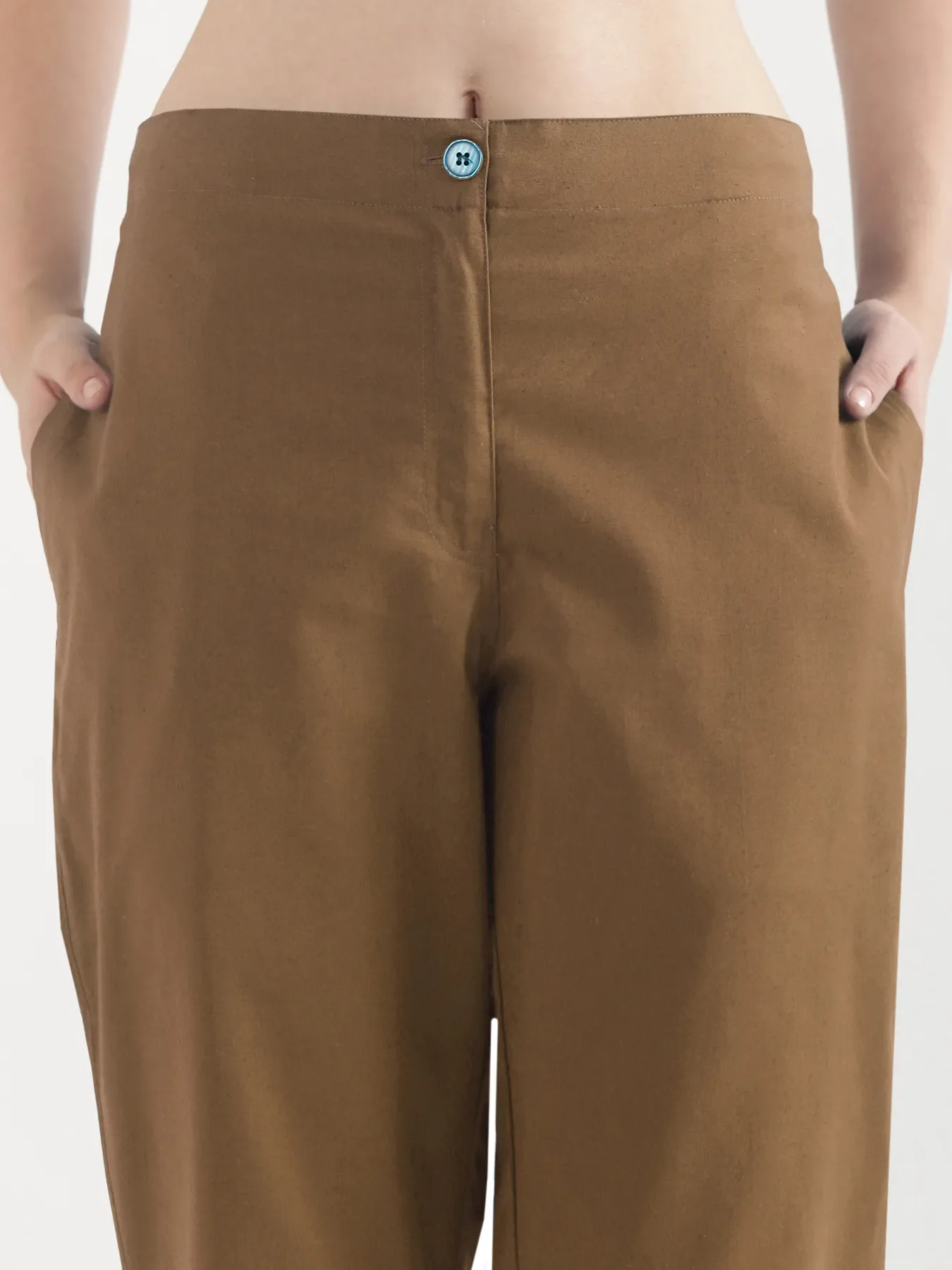 Women Coffee Brown Airy Linen Straight Pants - Image 8