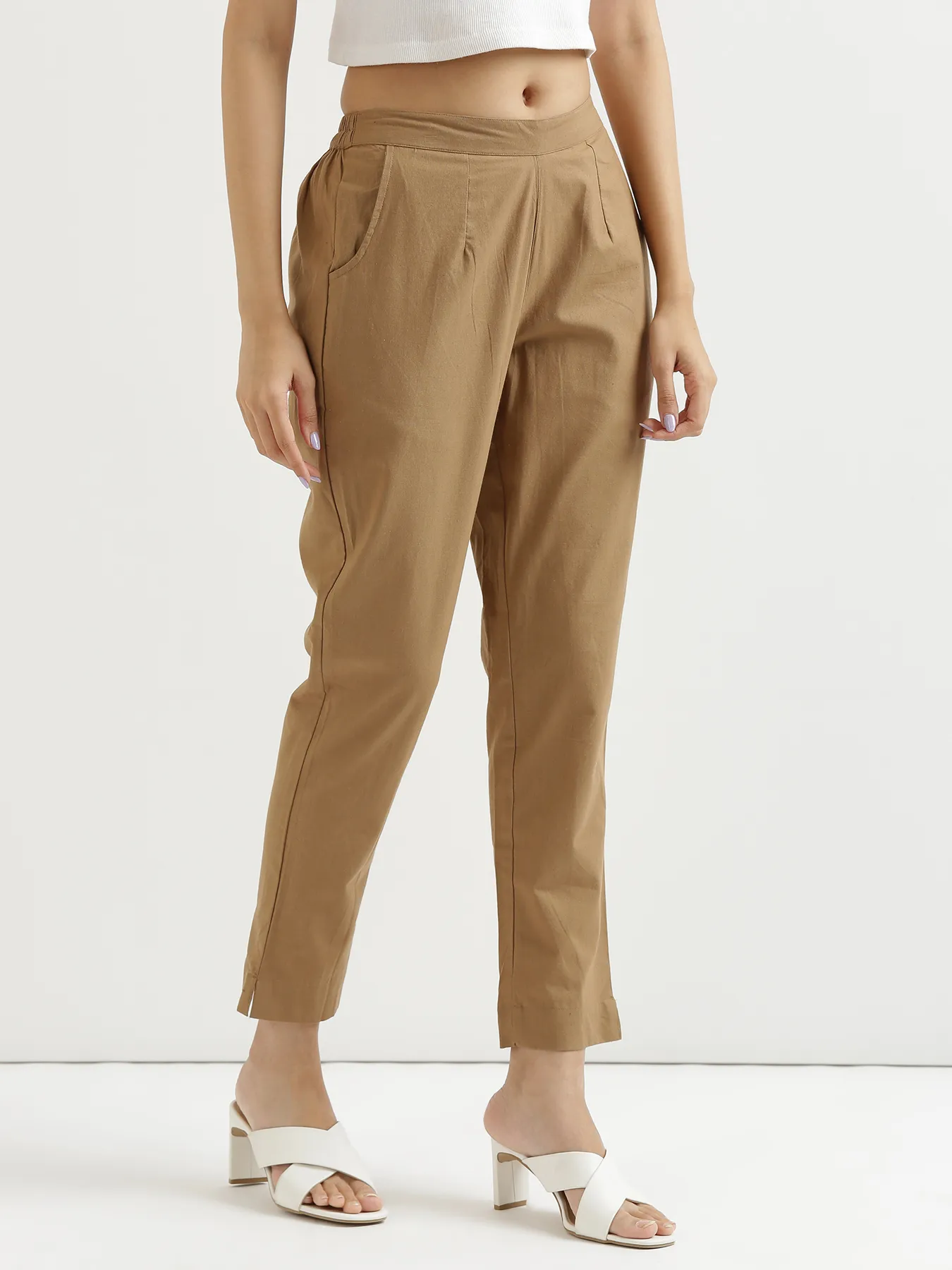 Women Coffee Brown Cotton Pant - Image 7