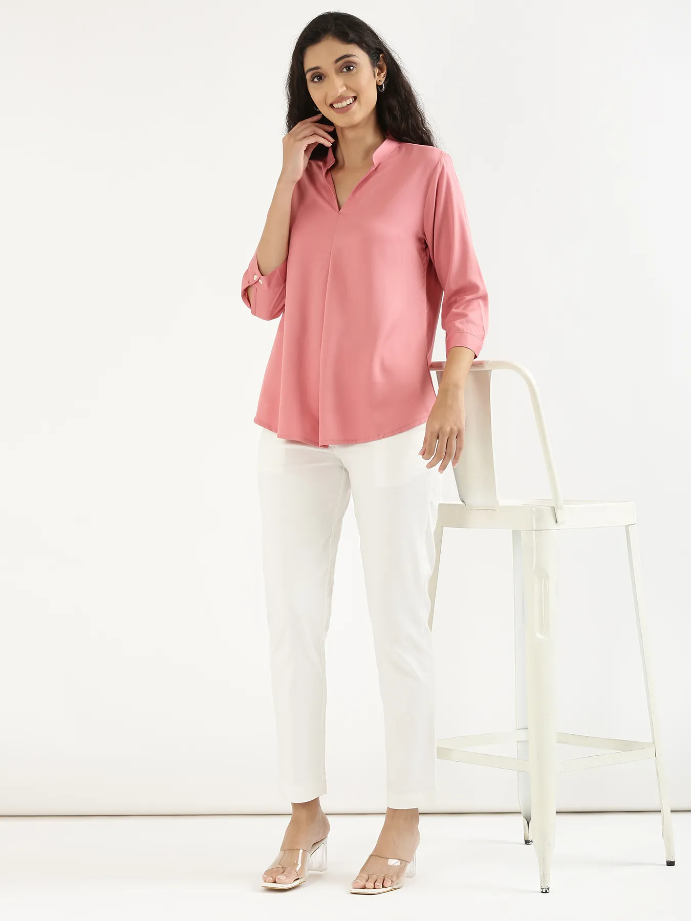 Women Rose Viscose Pleated Top - Image 10