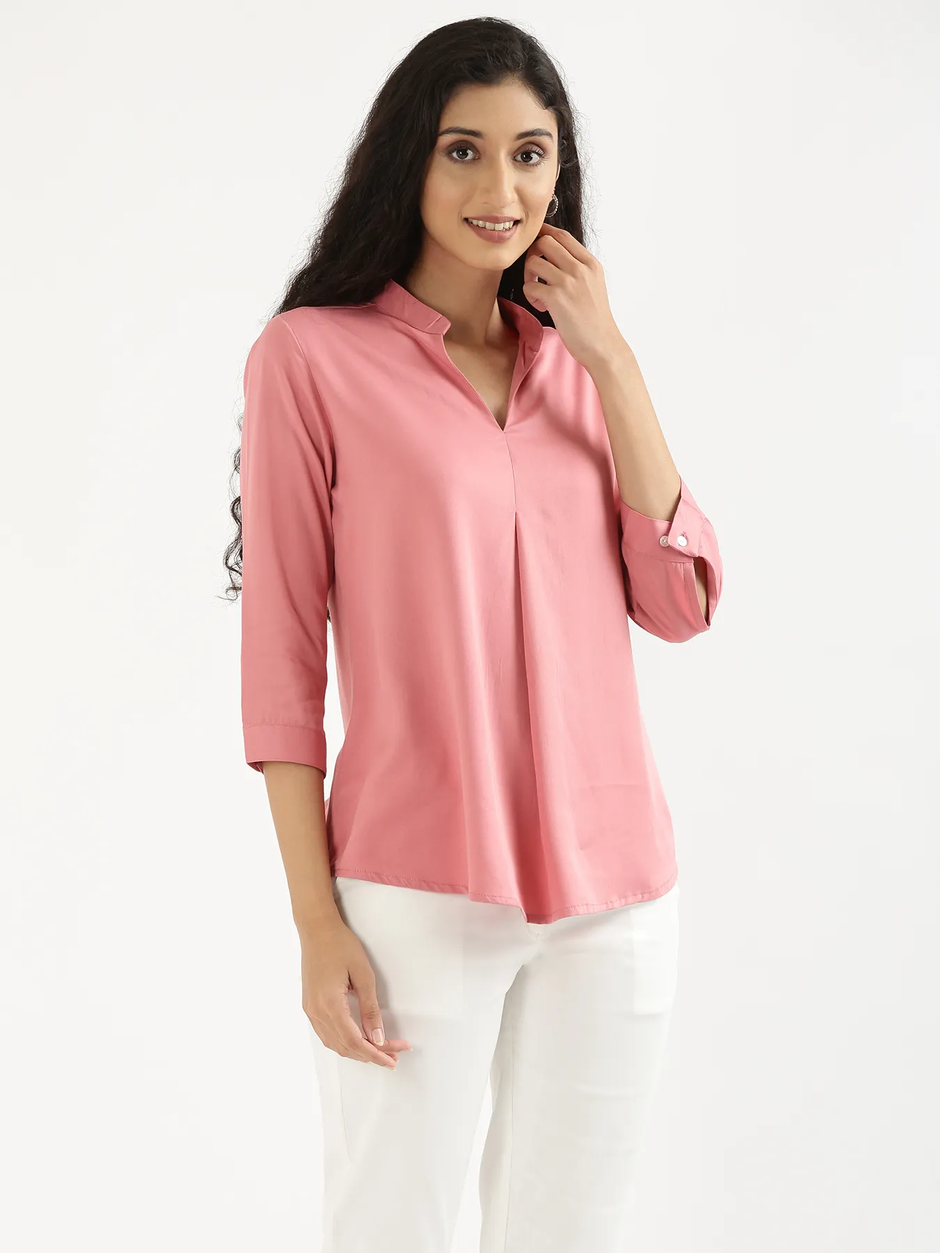 Women Rose Viscose Pleated Top - Image 3