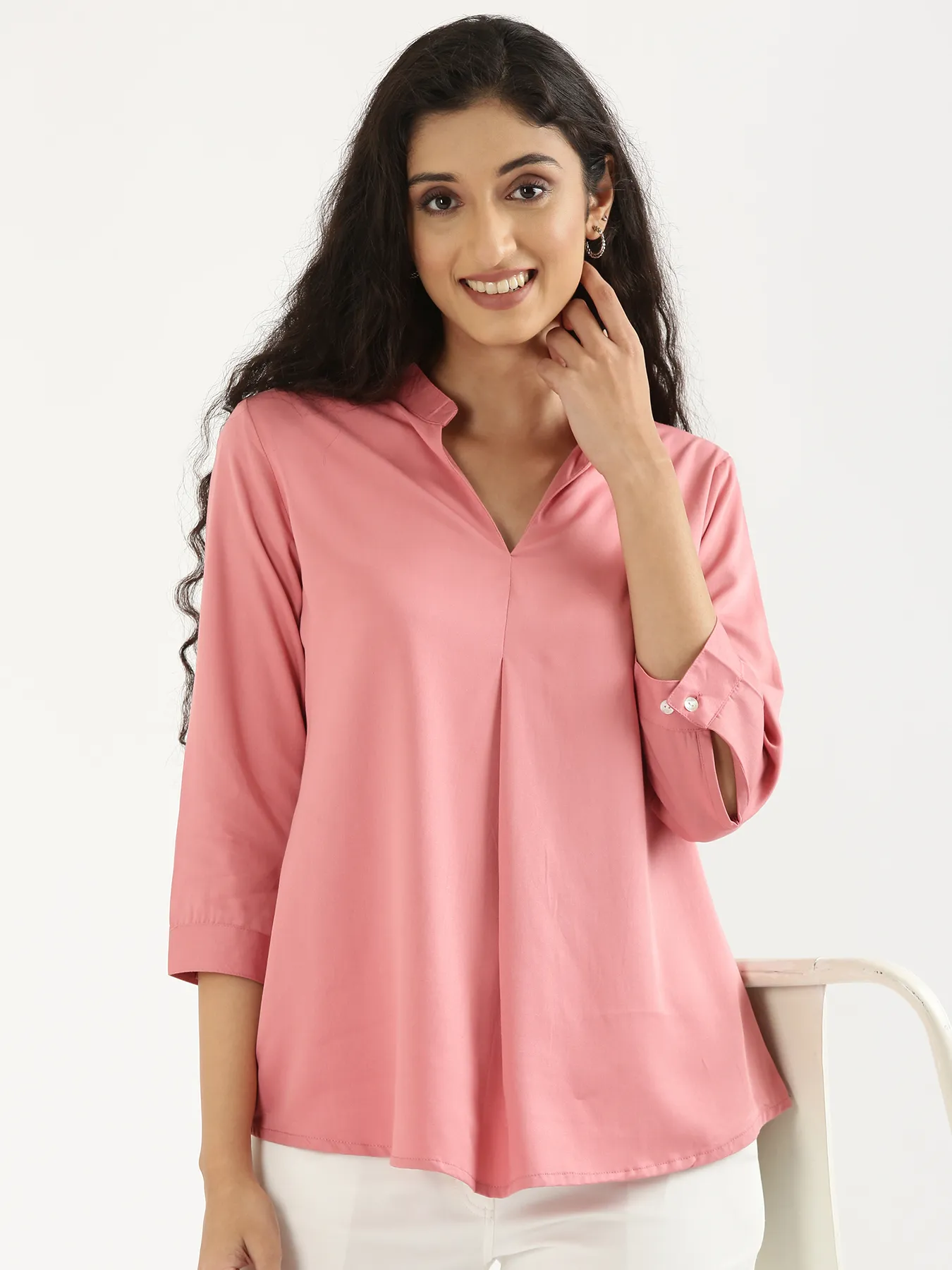 Women Rose Viscose Pleated Top - Image 9