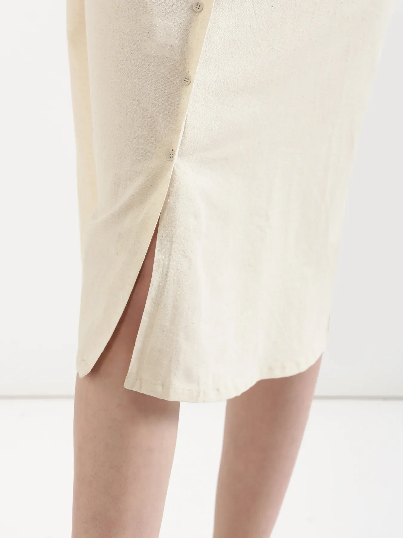 Women Ecru Airy Linen Flared Dress - Image 10