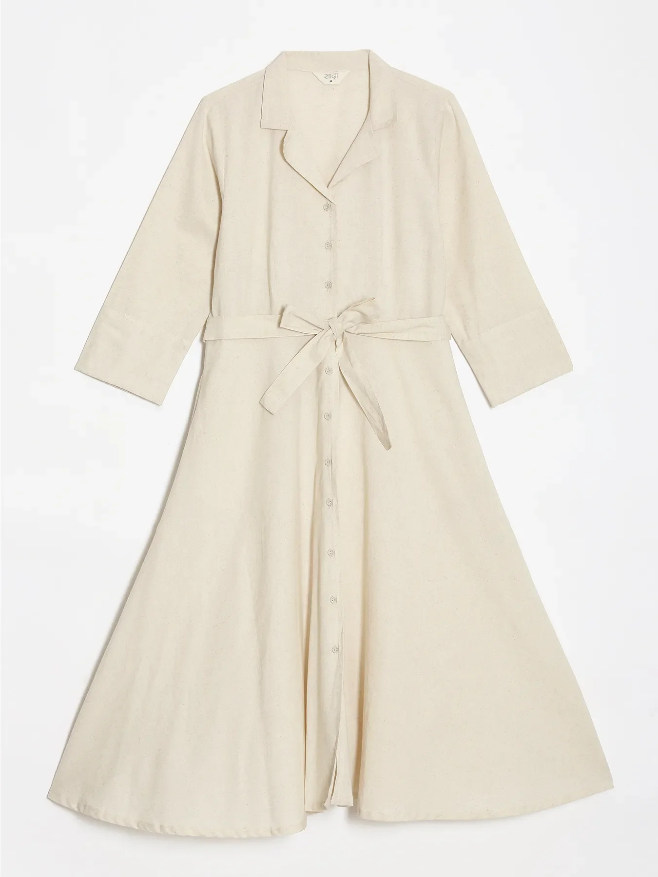 Women Ecru Airy Linen Flared Dress - Image 13
