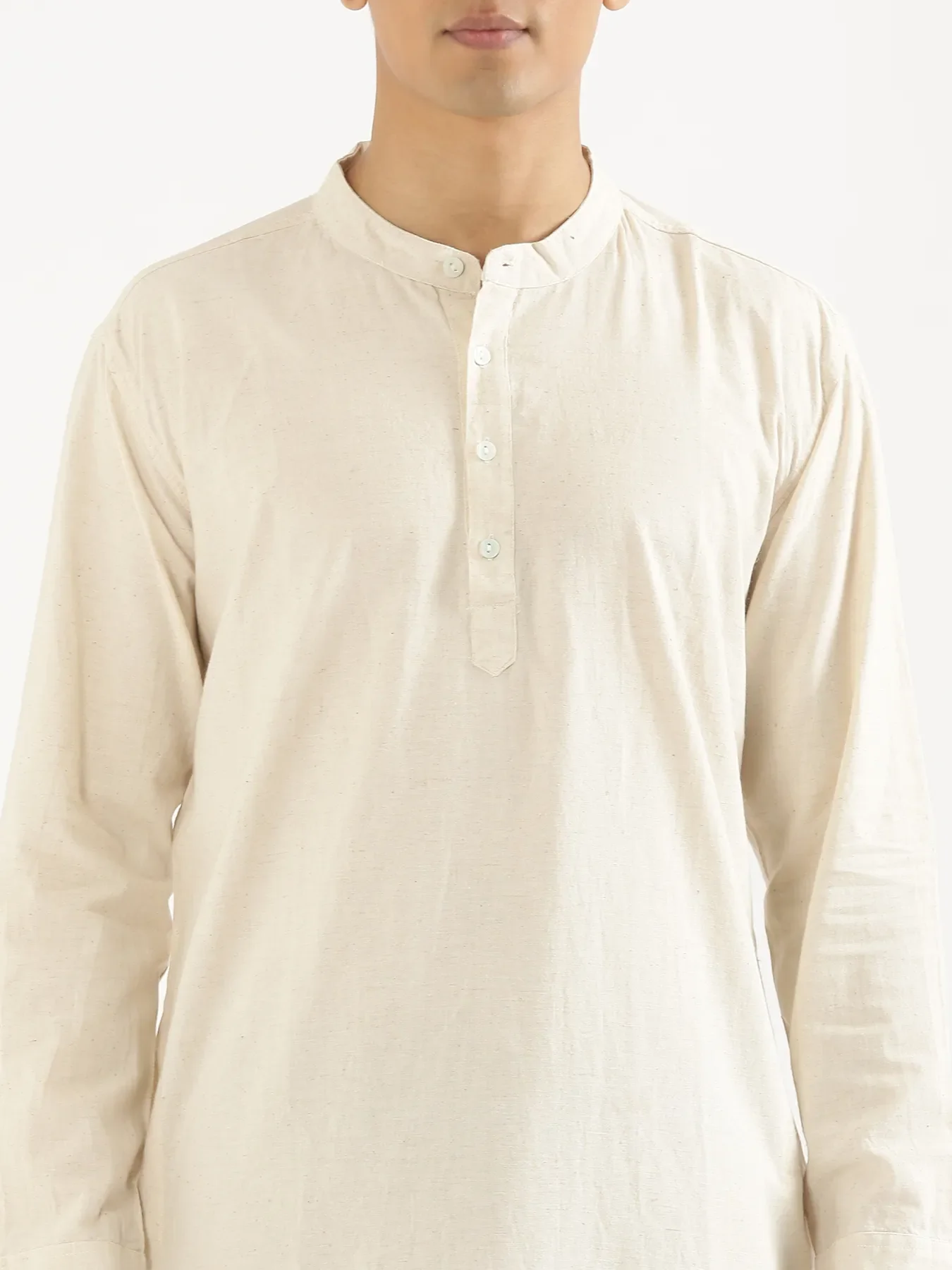 Men Ecru Airy Linen Long Kurta - Image 5