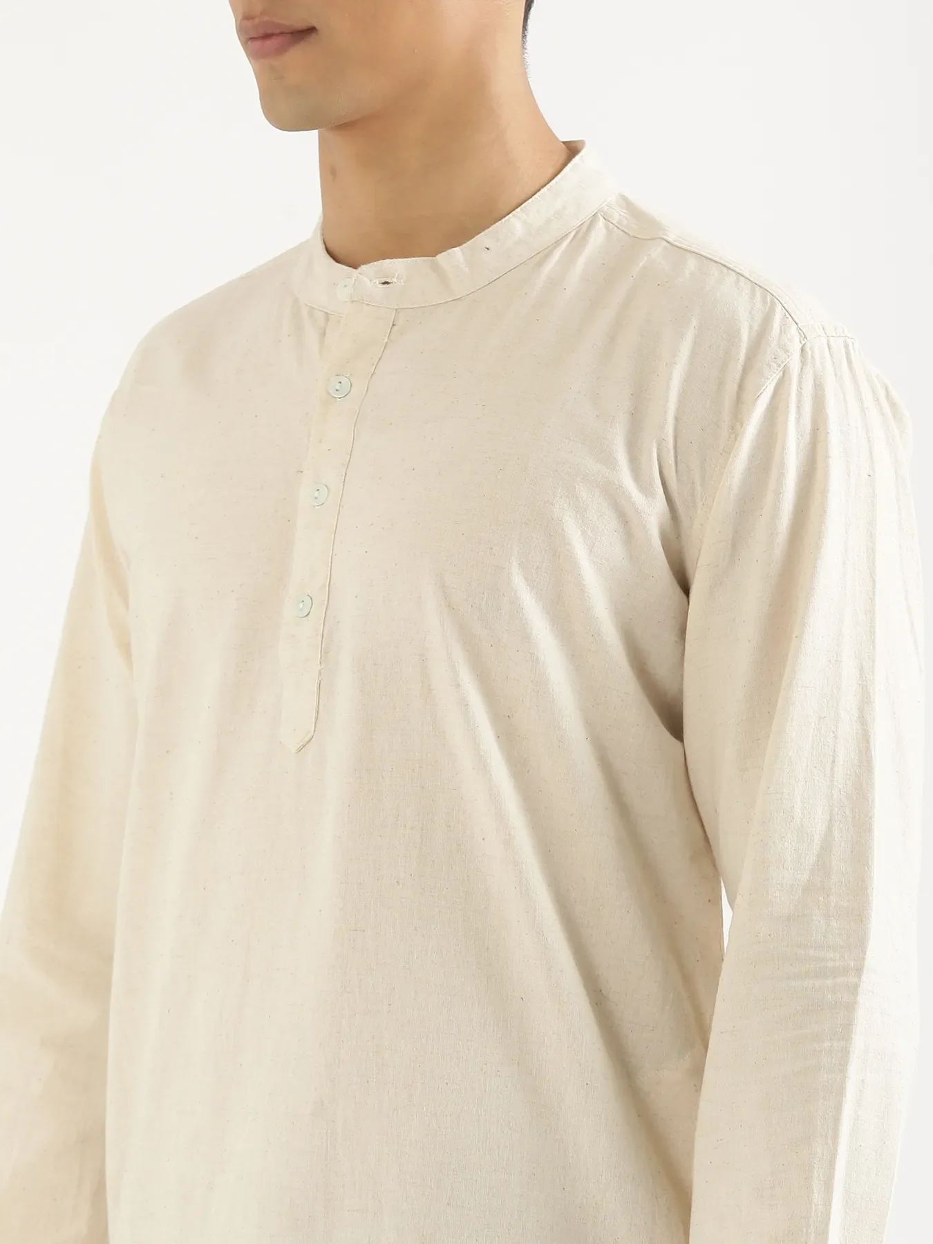 Men Ecru Airy Linen Long Kurta - Image 6