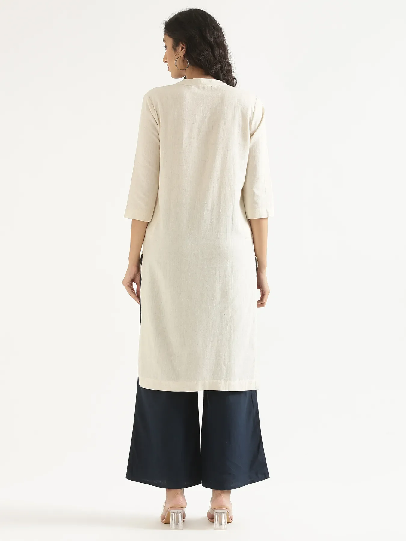 Women Ecru Airy Linen Long Kurta - Image 10
