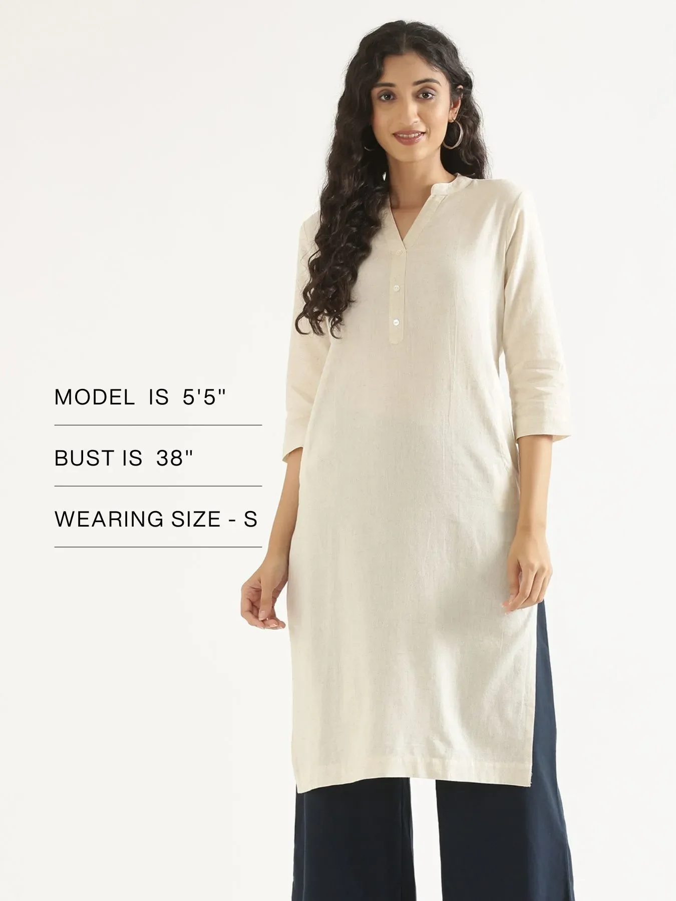 Women Ecru Airy Linen Long Kurta - Image 15