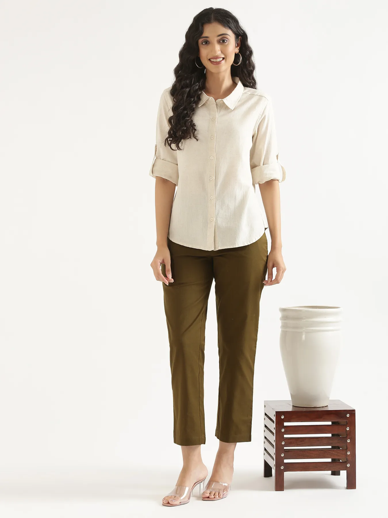 Women Ecru Airy-Linen Shirt - Image 11