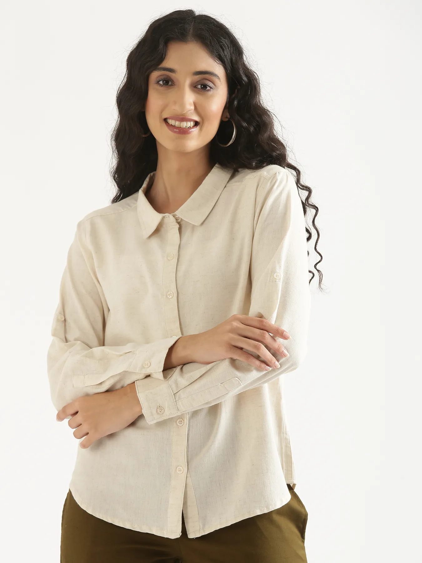 Women Ecru Airy-Linen Shirt - Image 2