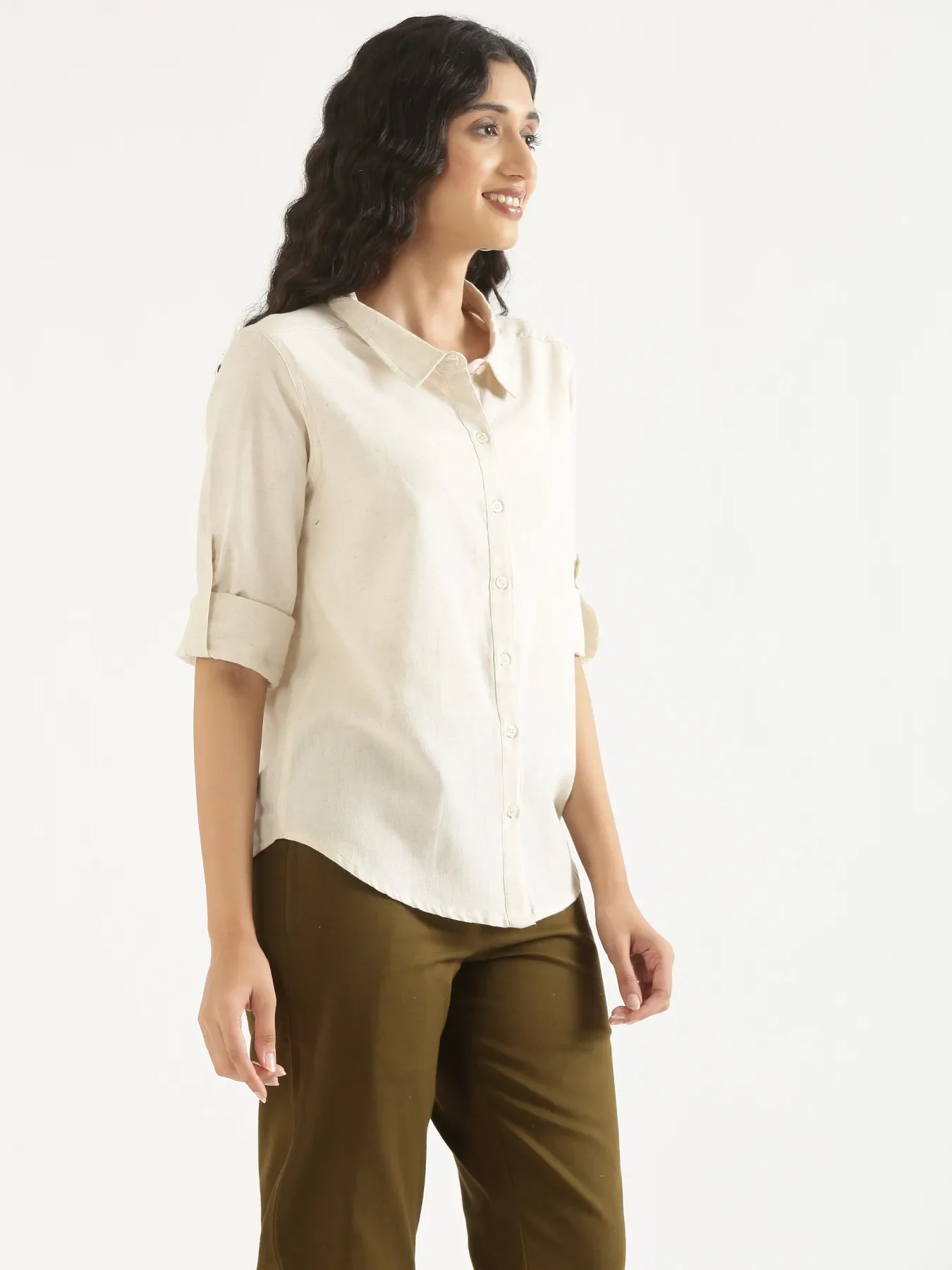 Women Ecru Airy-Linen Shirt - Image 3