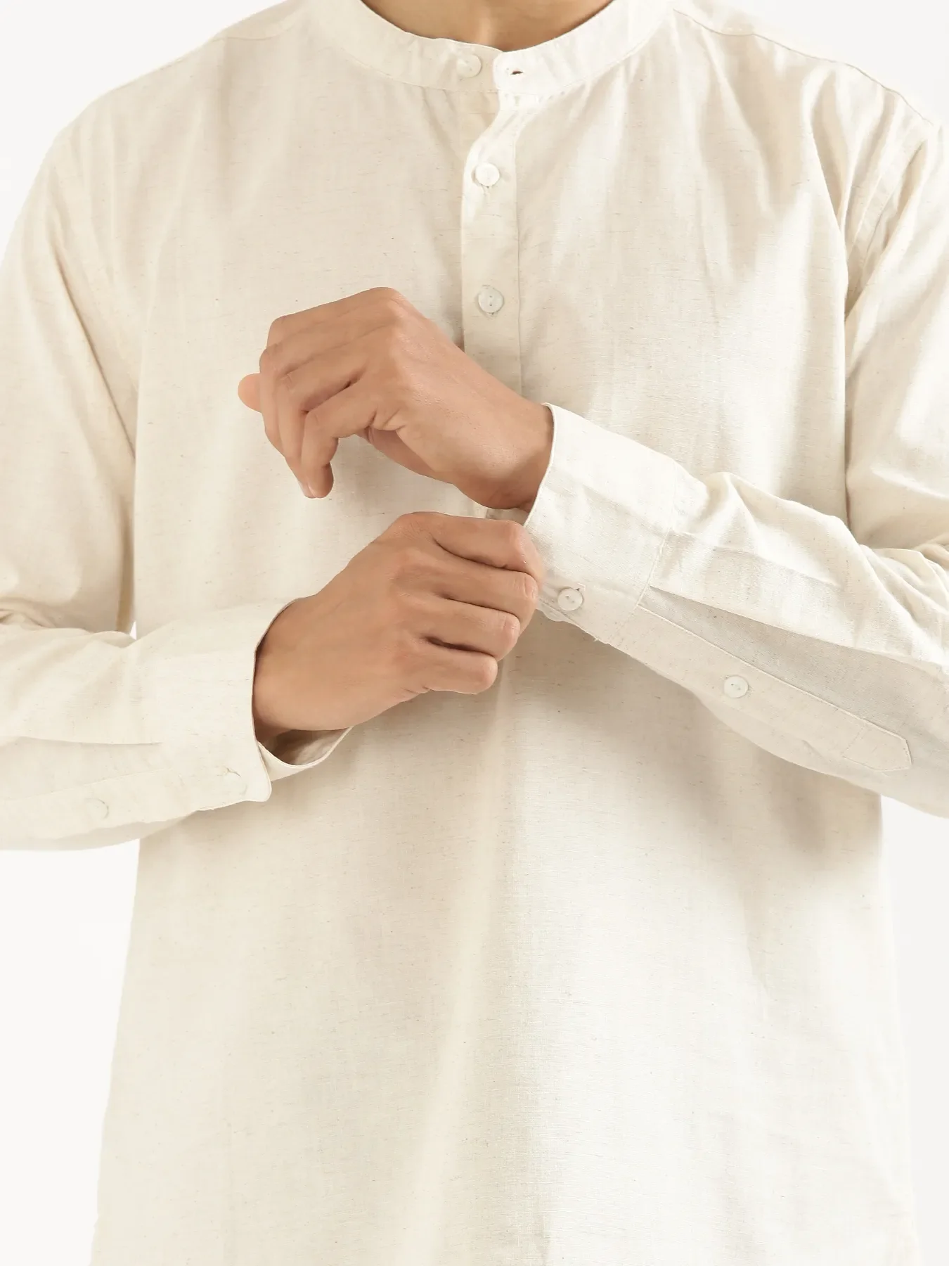 Men Ecru Airy Linen Short Kurta - Image 10