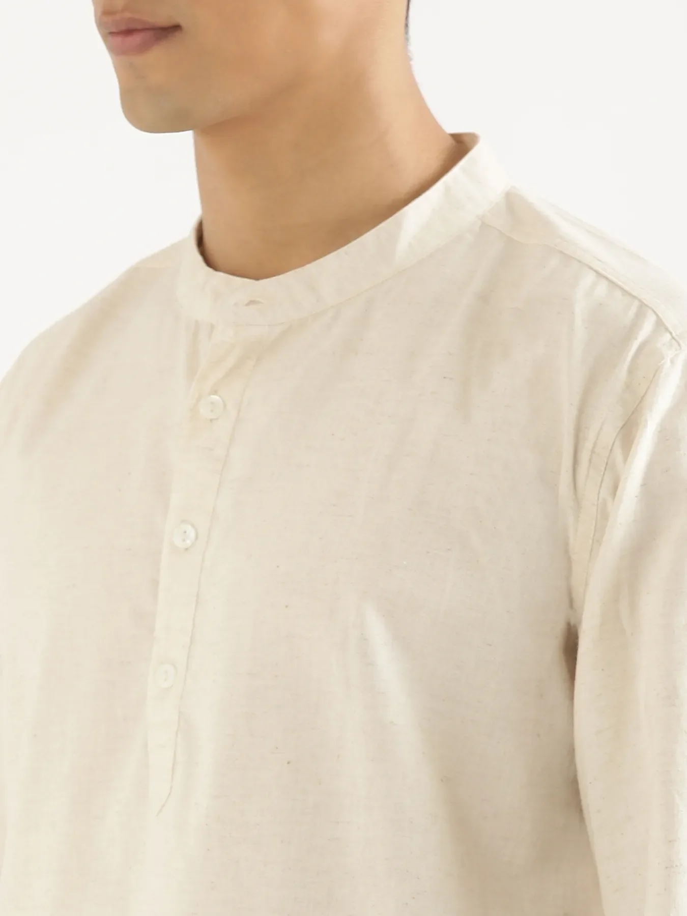Men Ecru Airy Linen Short Kurta - Image 5
