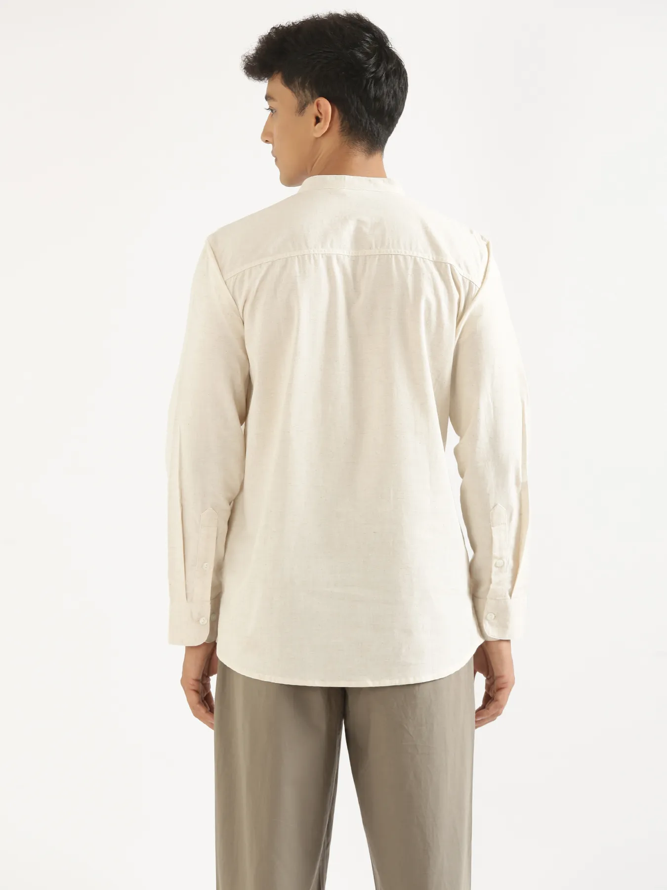 Men Ecru Airy Linen Short Kurta - Image 7