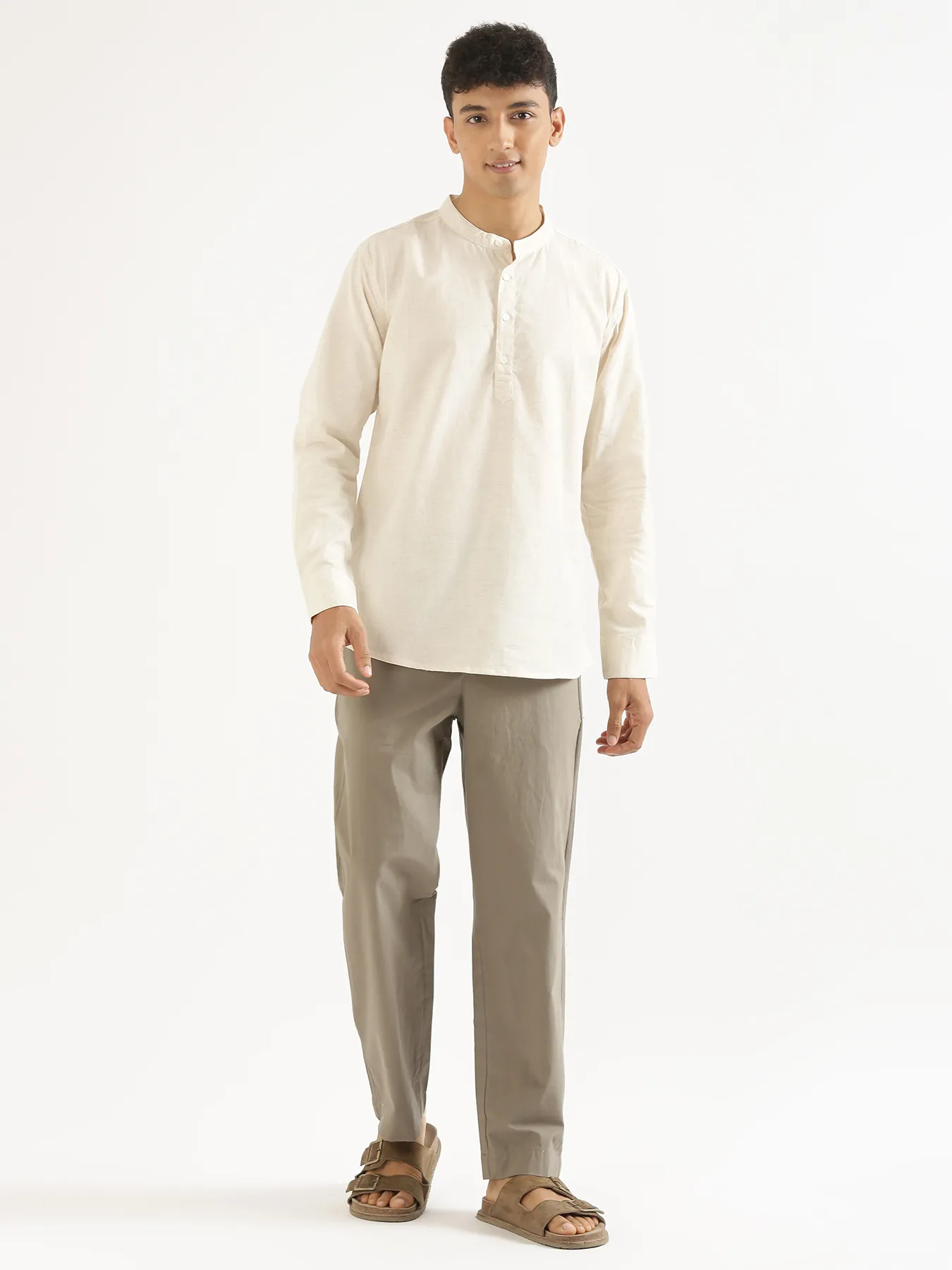 Men Ecru Airy Linen Short Kurta - Image 8